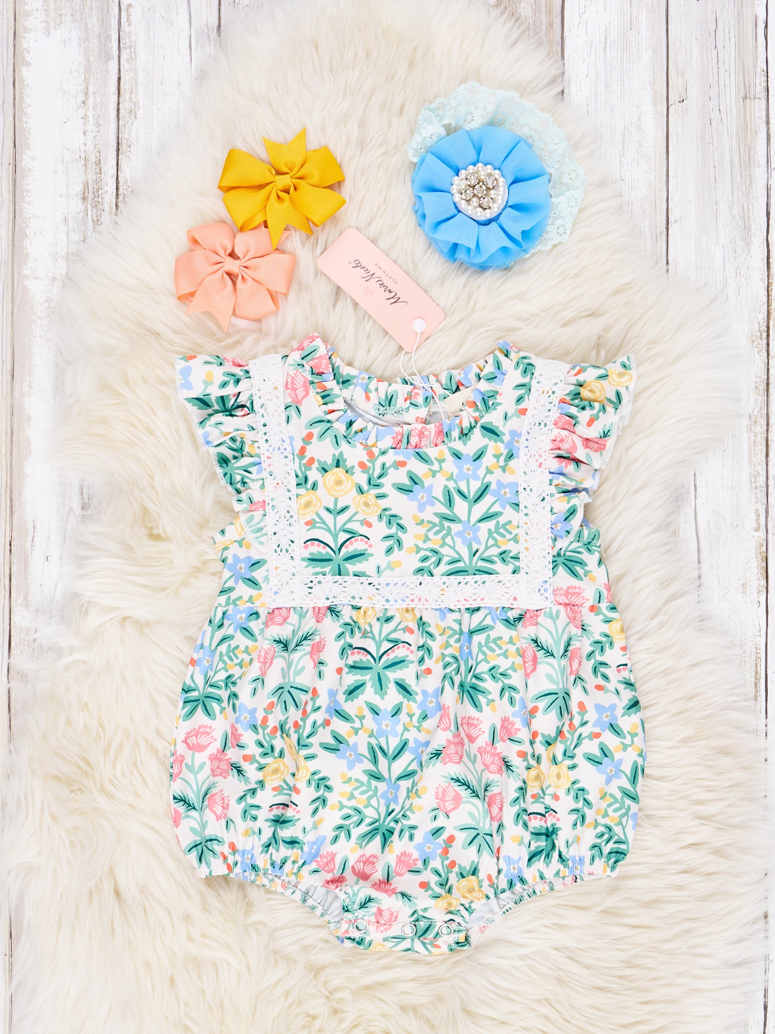 Blooming Floral Ruffle Lace Romper - Marie Nicole Clothing