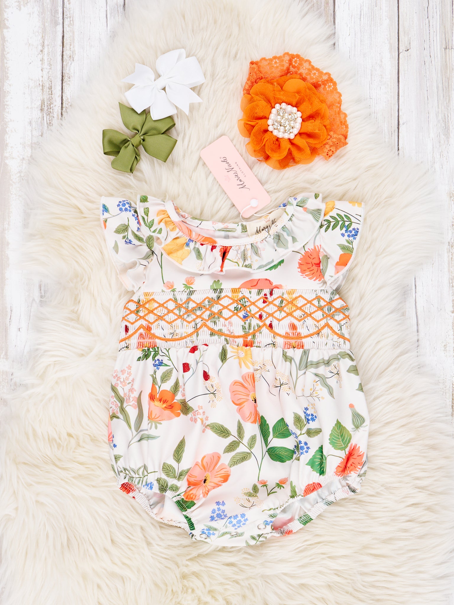 Smocked Summer Botanical Ruffle Romper - Marie Nicole Clothing