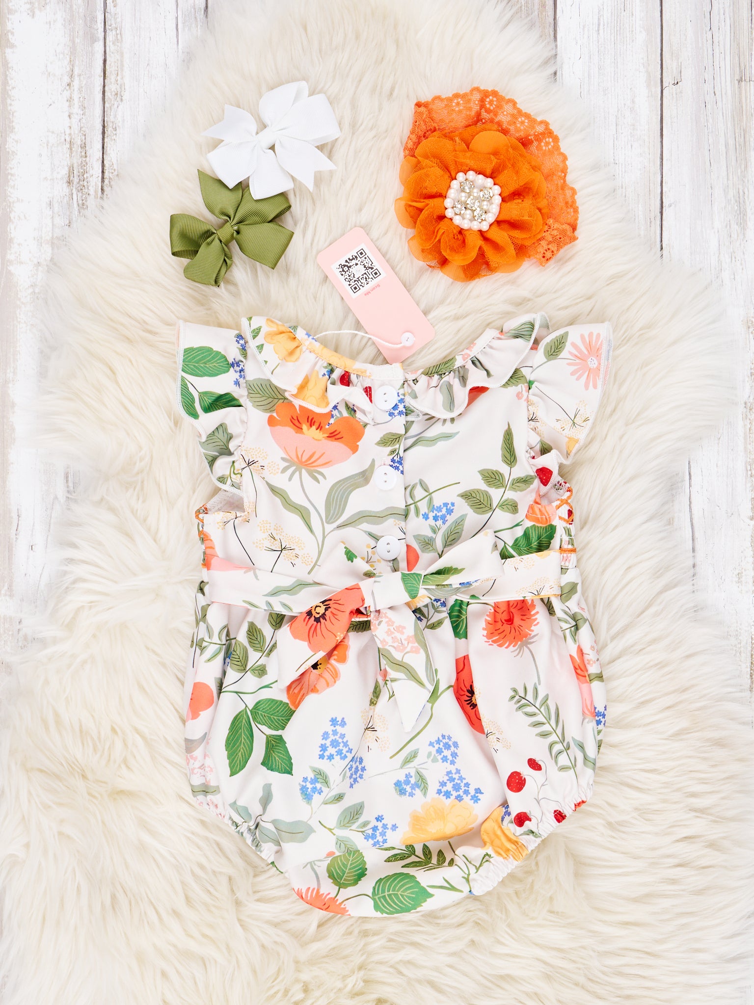 Smocked Summer Botanical Ruffle Romper - Marie Nicole Clothing