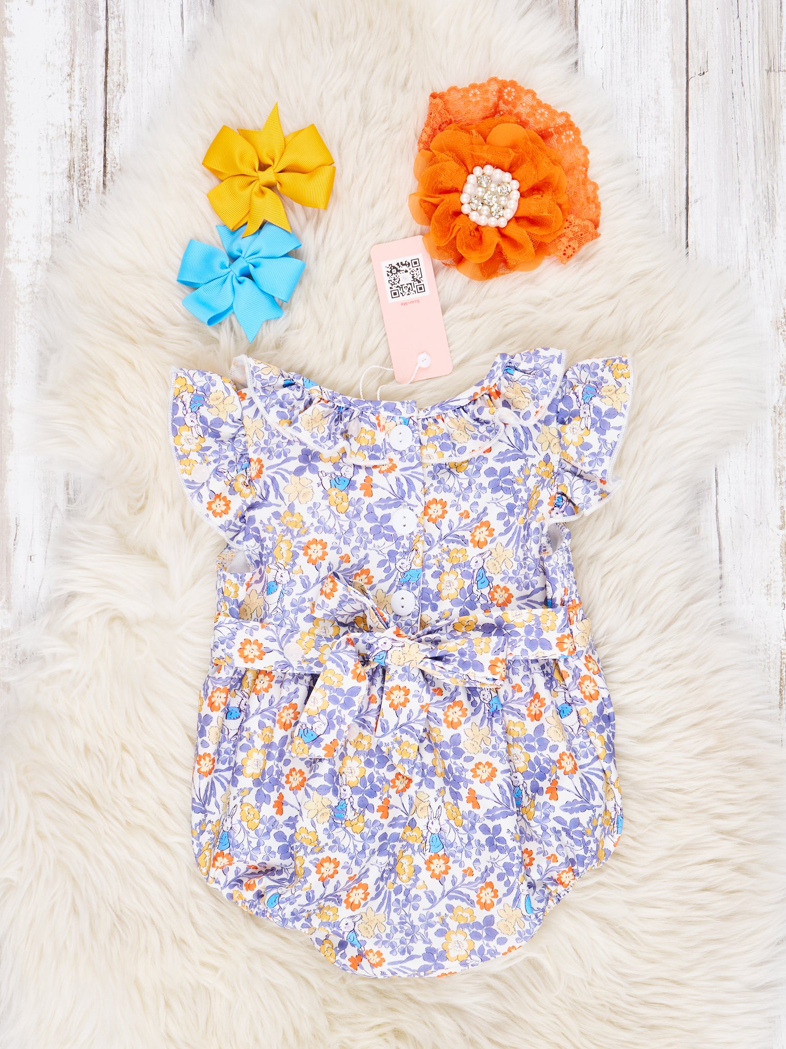 Smocked Yellow Floral Tie Ruffle Romper - Marie Nicole Clothing