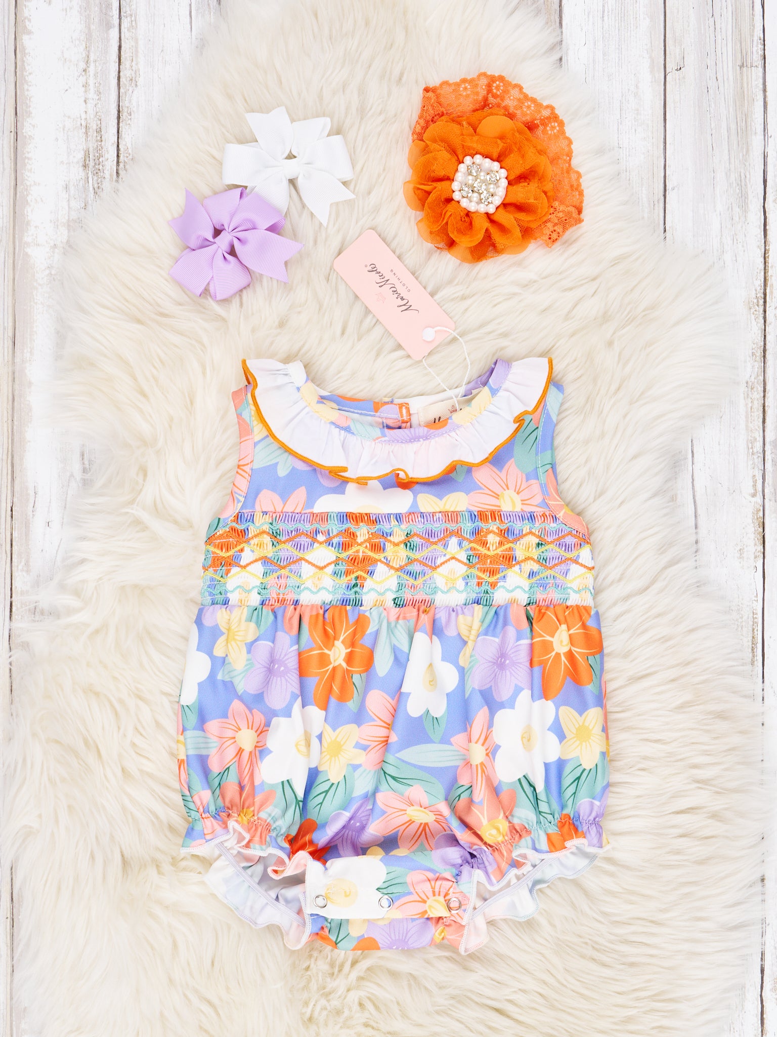 Smocked Bright Floral Ruffle Tank Romper - Marie Nicole Clothing