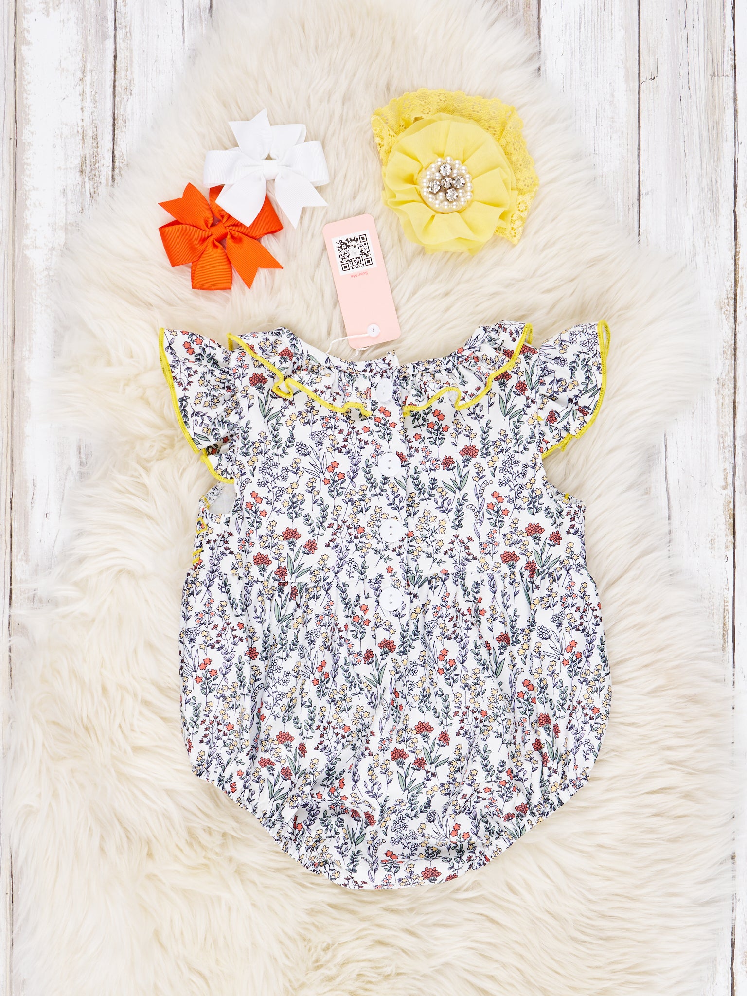 Smocked Ditsy Floral Ruffle Romper - Marie Nicole Clothing