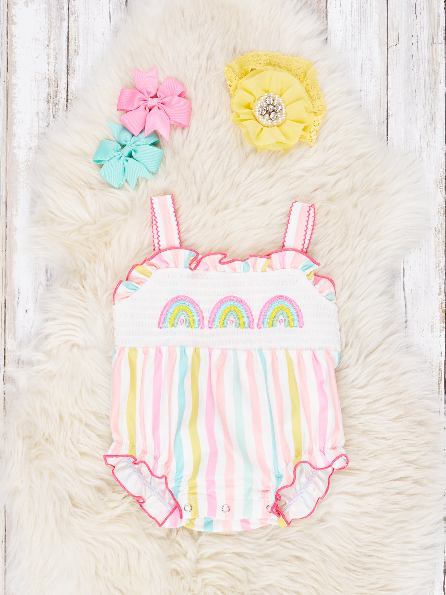 Smocked Striped Rainbow Tank Romper - Marie Nicole Clothing