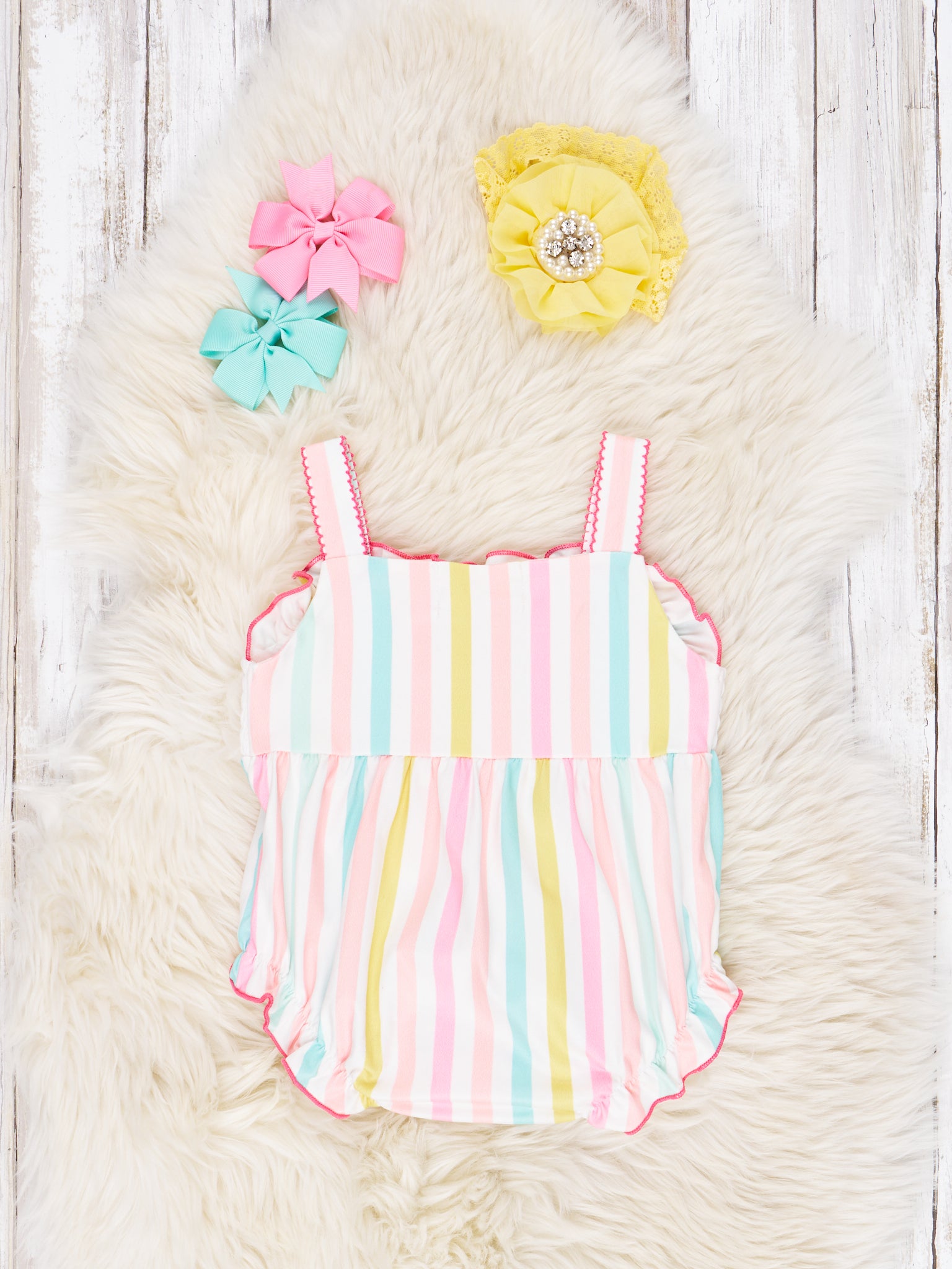 Smocked Striped Rainbow Tank Romper - Marie Nicole Clothing
