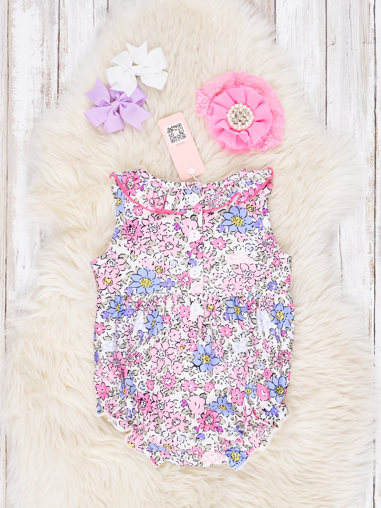 Smocked Pink Floral Ruffle Tank Romper - Marie Nicole Clothing