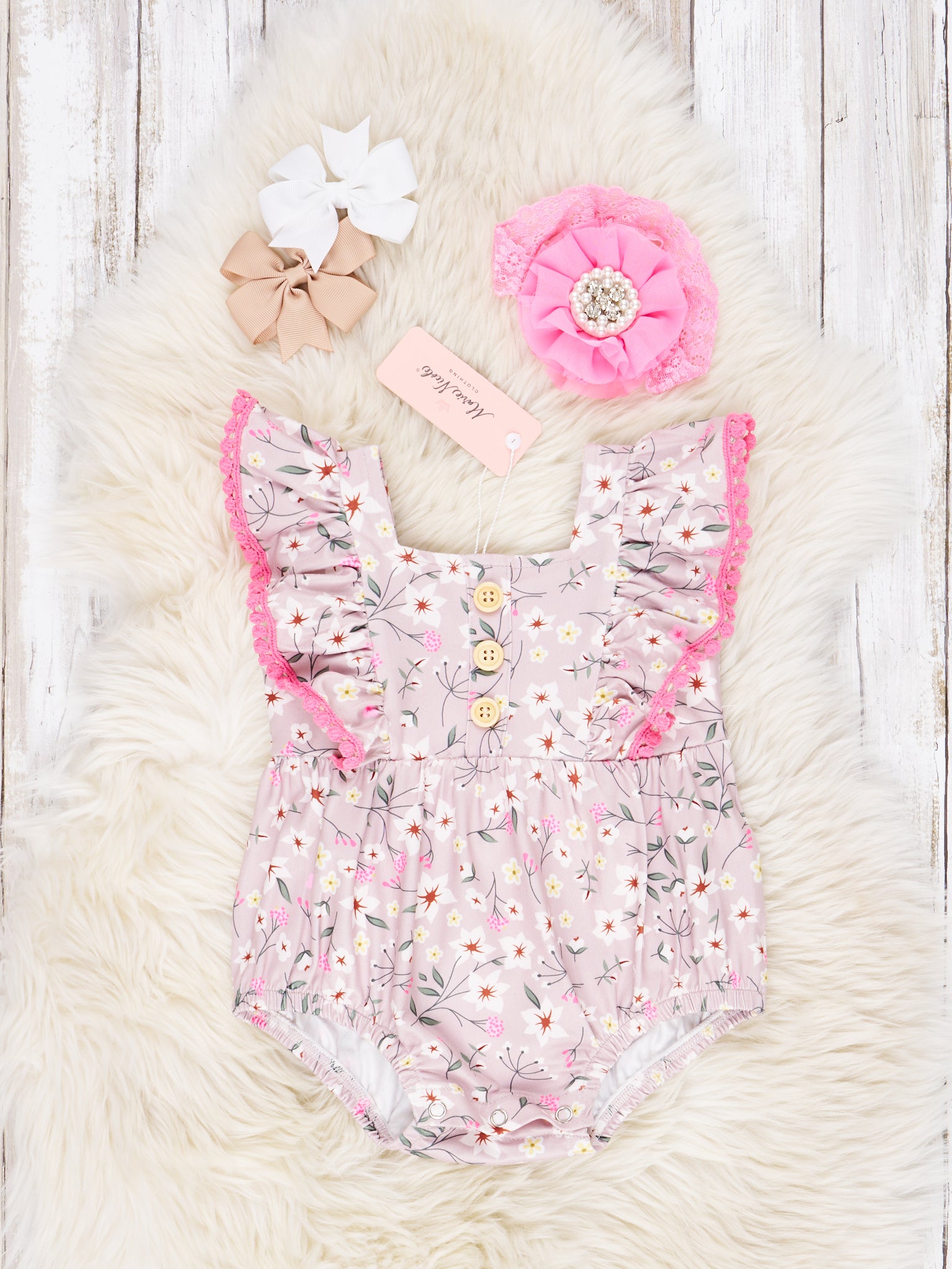 Grey & Pink Buttercup Ruffle Romper - Marie Nicole Clothing