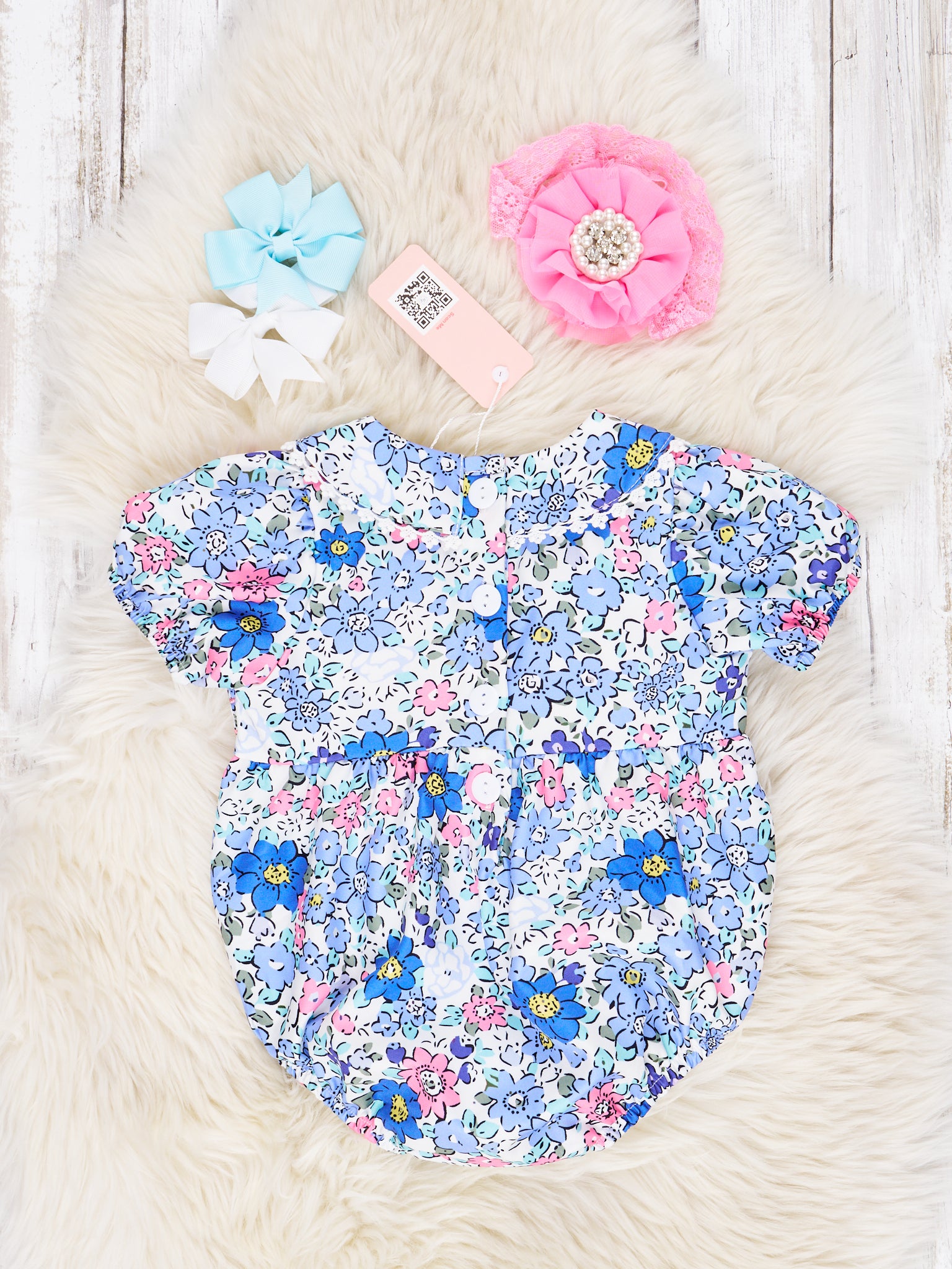 Smocked Navy Floral Vintage Romper - Marie Nicole Clothing