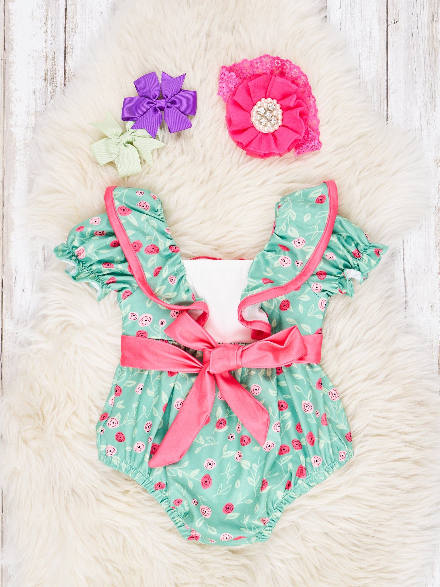 Seafoam Floral Ruffle Romper - Marie Nicole Clothing