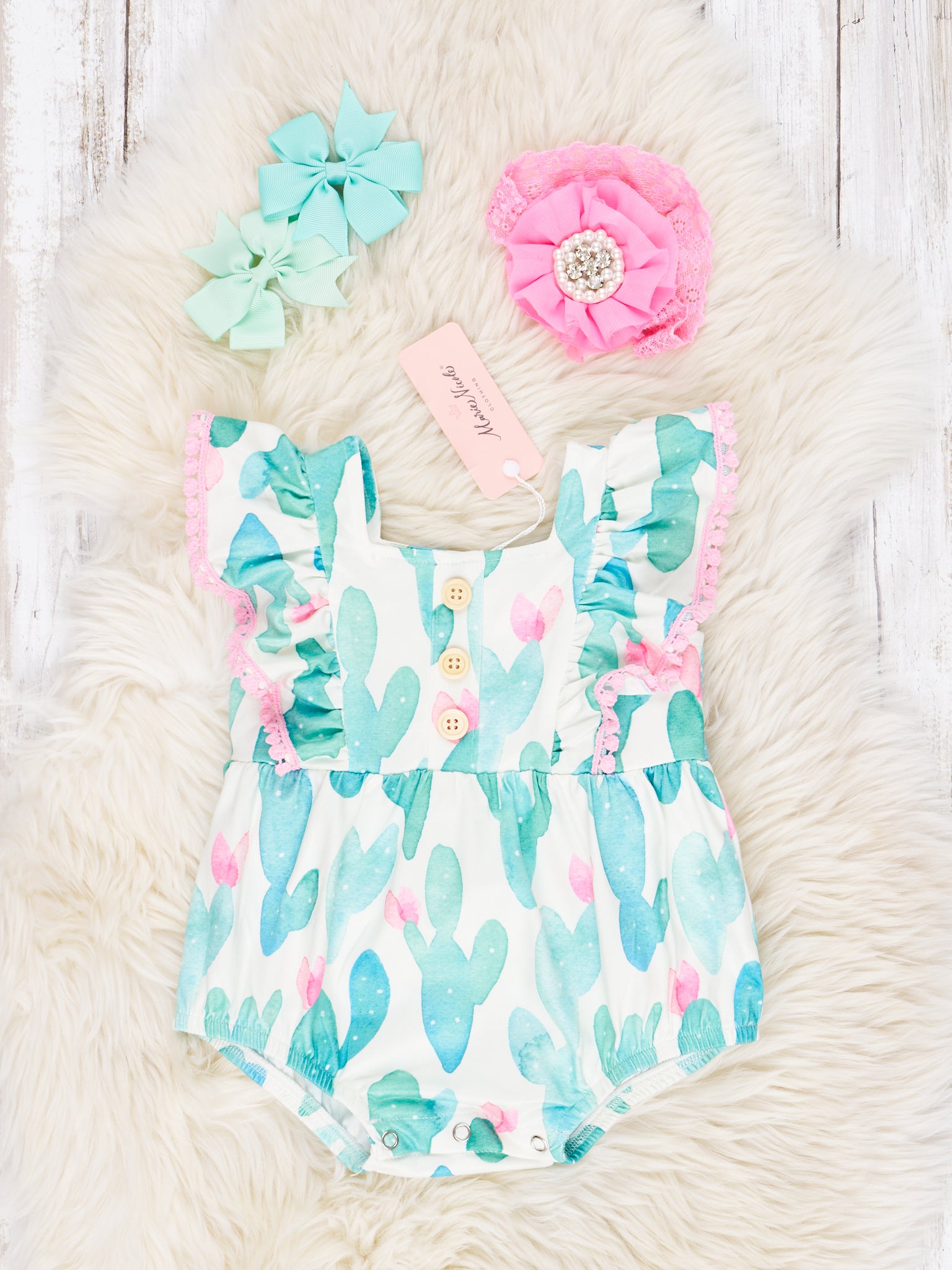 Watercolor Cactus Ruffle Romper - Marie Nicole Clothing