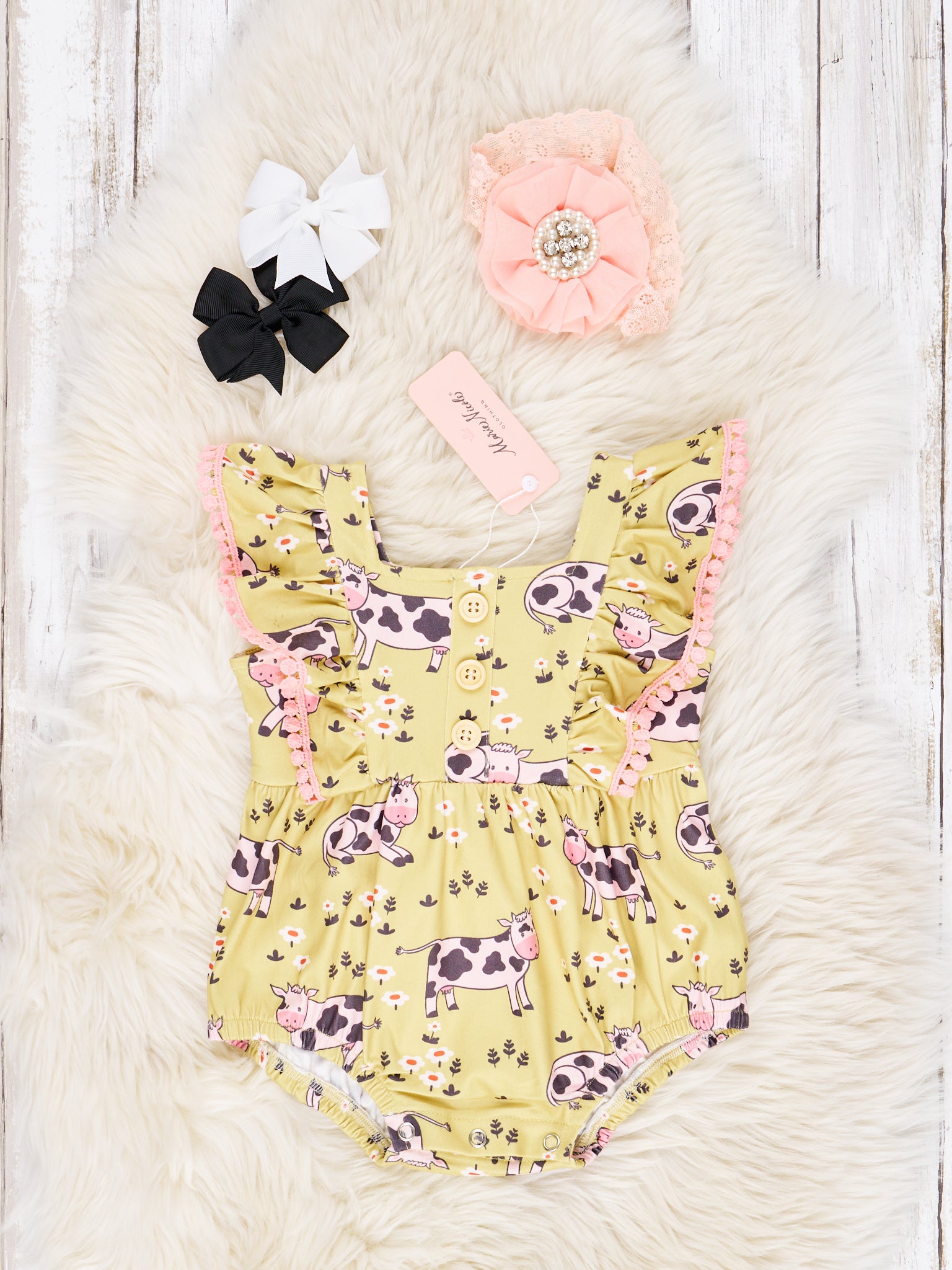 Funky Cow Ruffle Romper - Marie Nicole Clothing