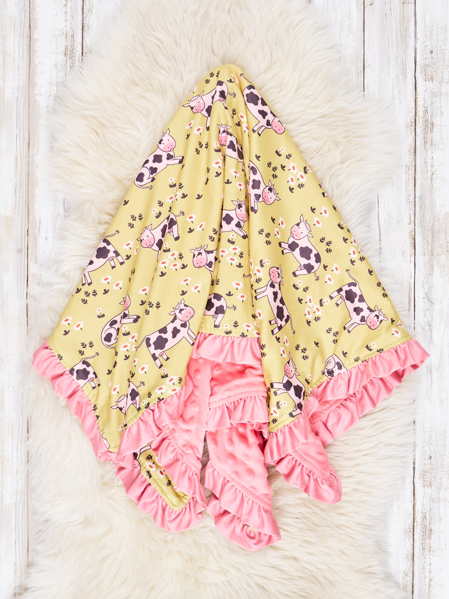 Funky Cow Ruffle Minky Blanket - Marie Nicole Clothing