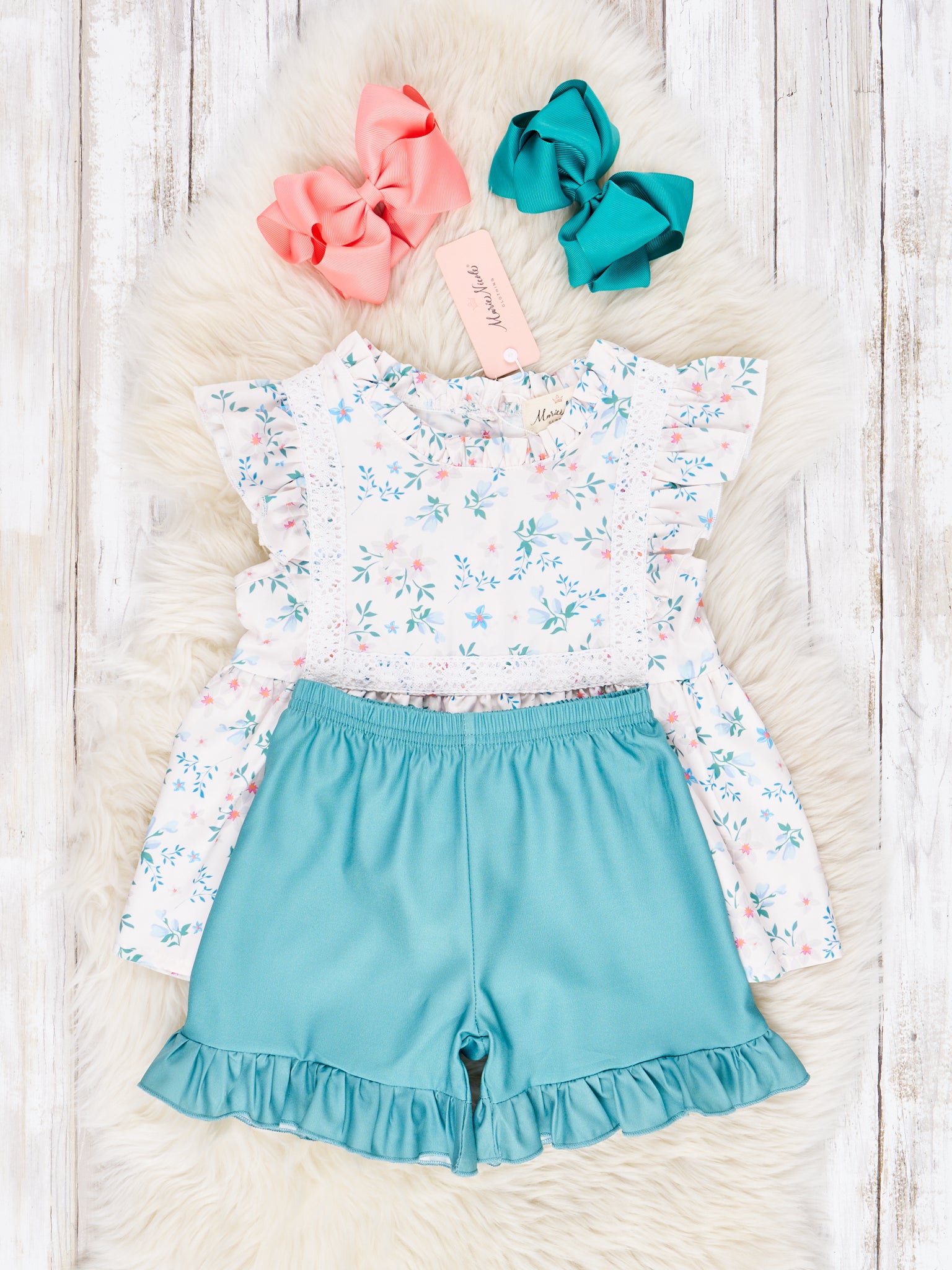 Cream Floral Ruffle Lace Outfit - Marie Nicole Clothing