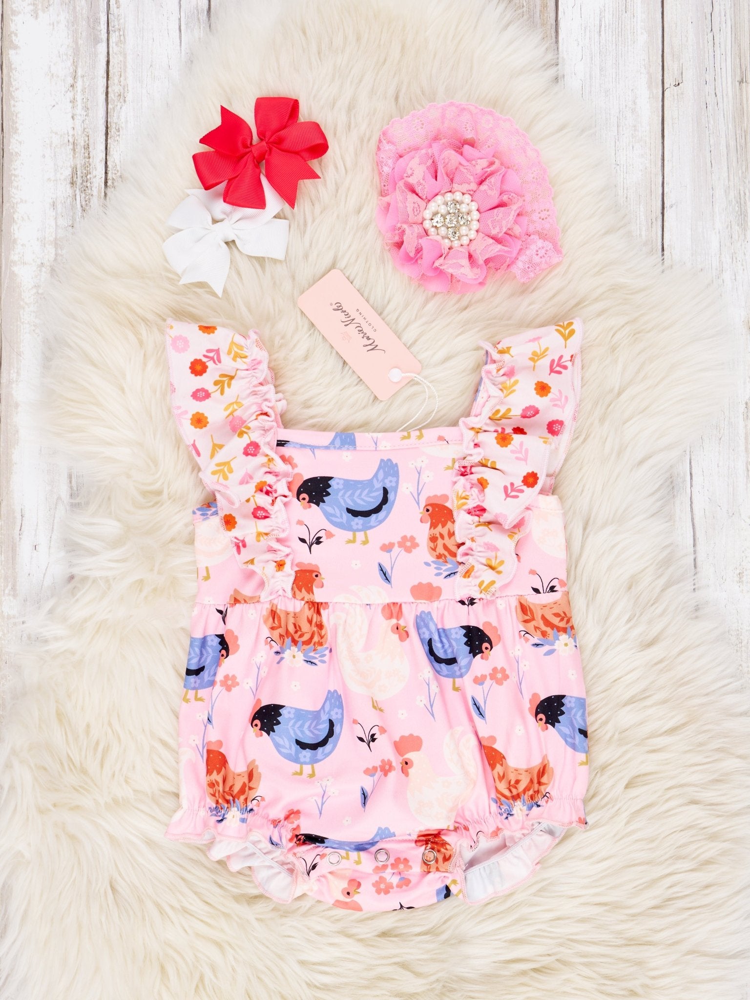 Chicken Floral Ruffle Romper - Marie Nicole Clothing