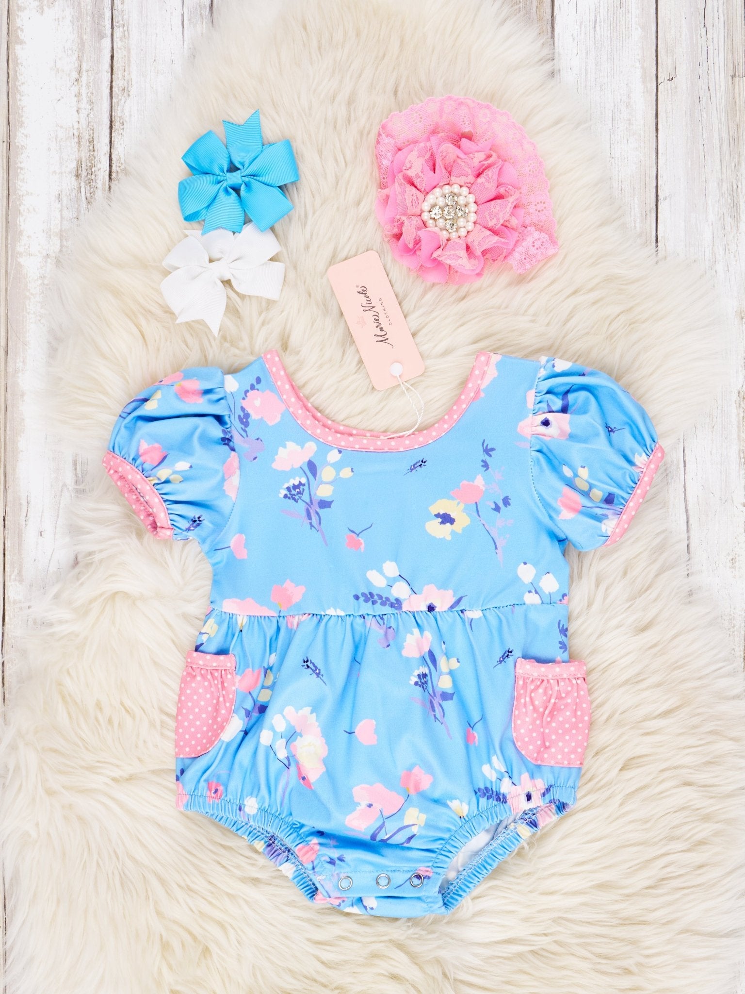 Floral Polka Dot Pocket Romper - Marie Nicole Clothing