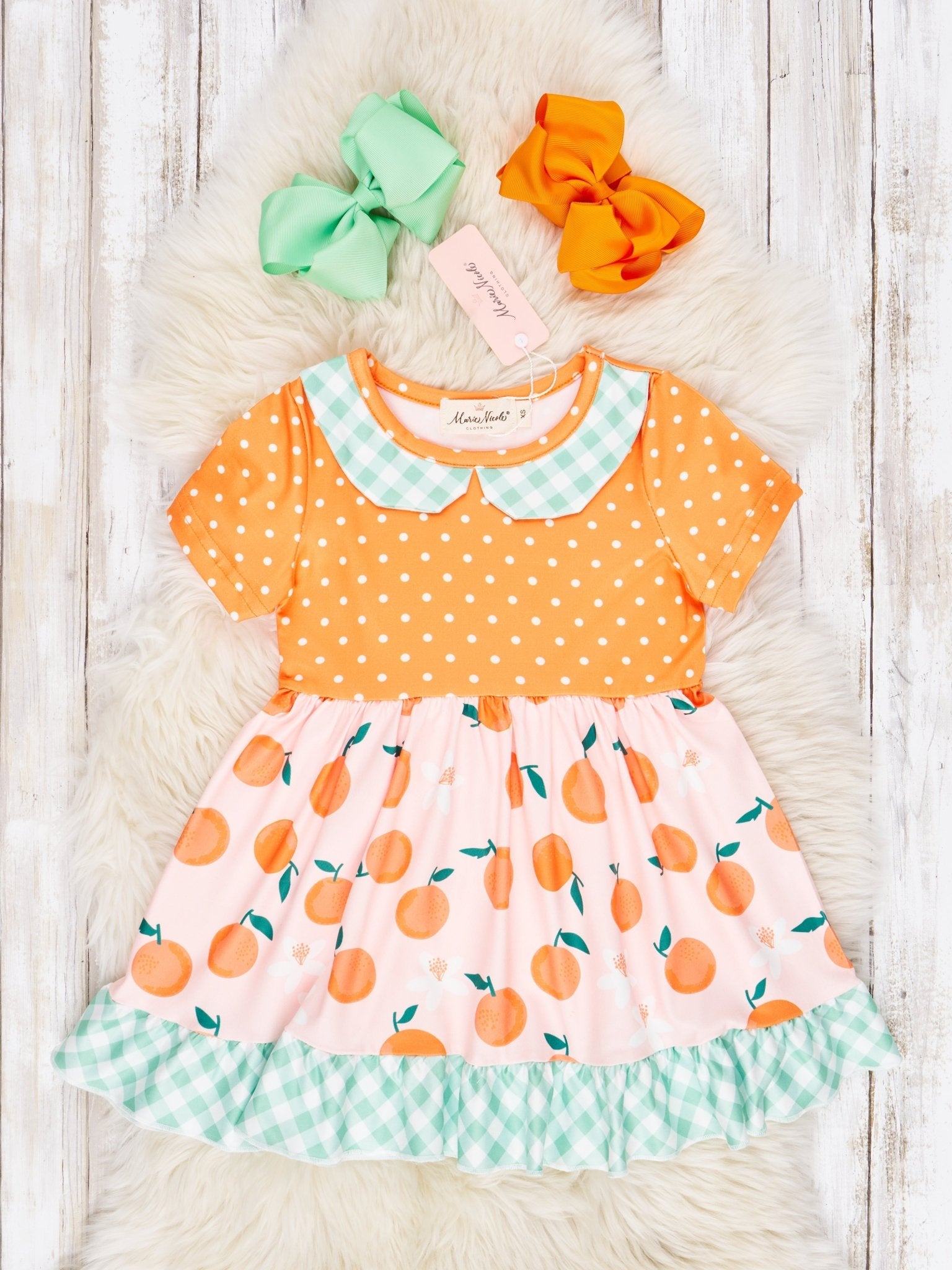 Oranges Vintage Ruffle Dress - Marie Nicole Clothing