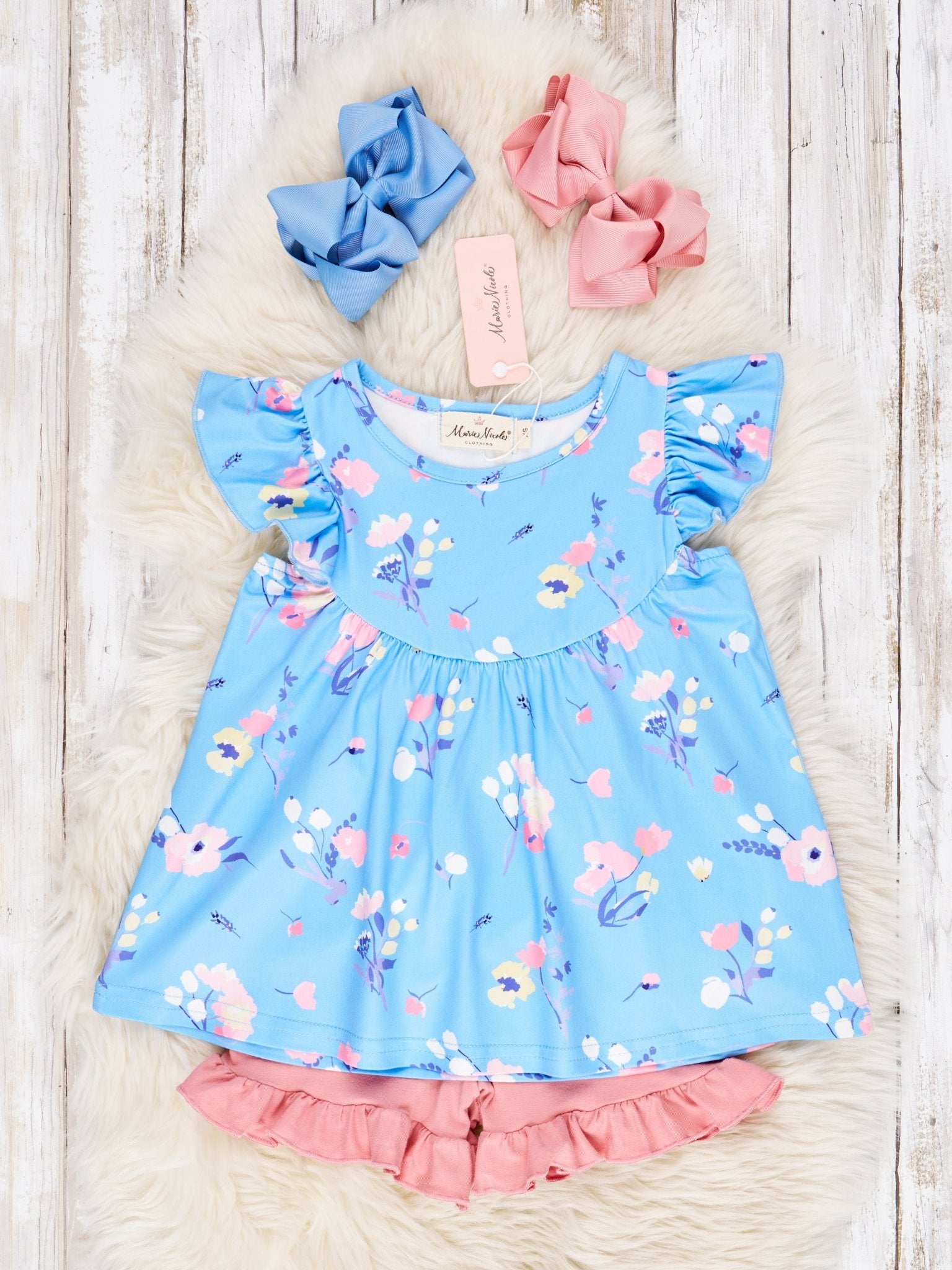 Floral Polka Dot Ruffle Outfit - Marie Nicole Clothing