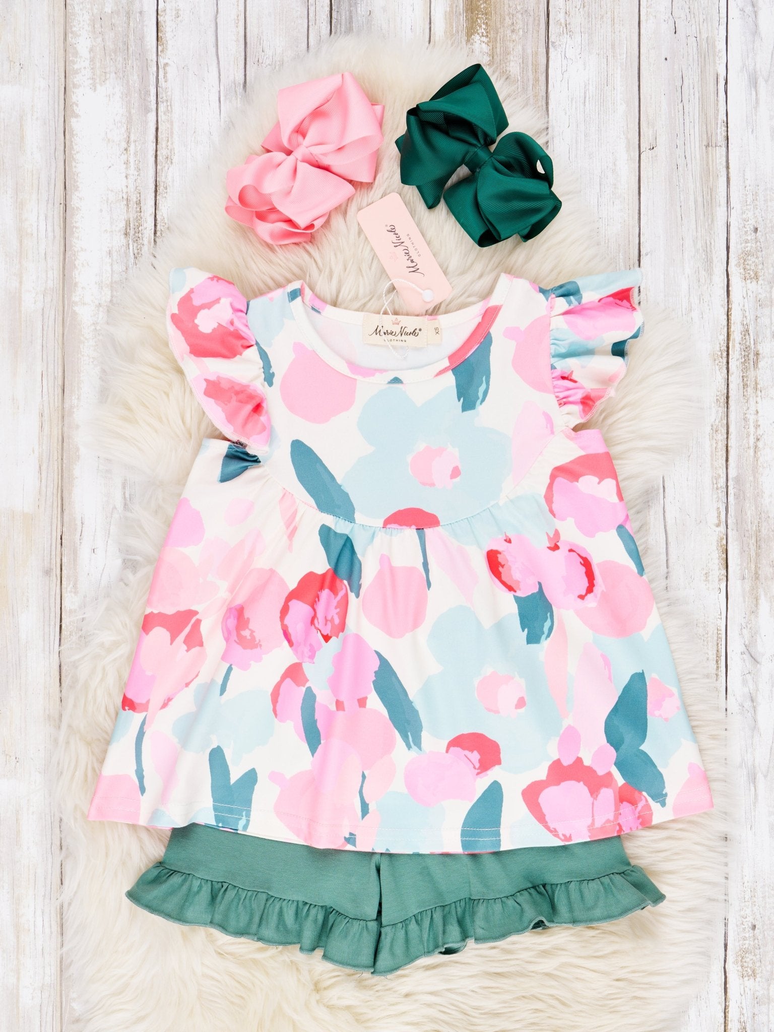 Watercolor Floral Ruffle Outfit - Marie Nicole Clothing