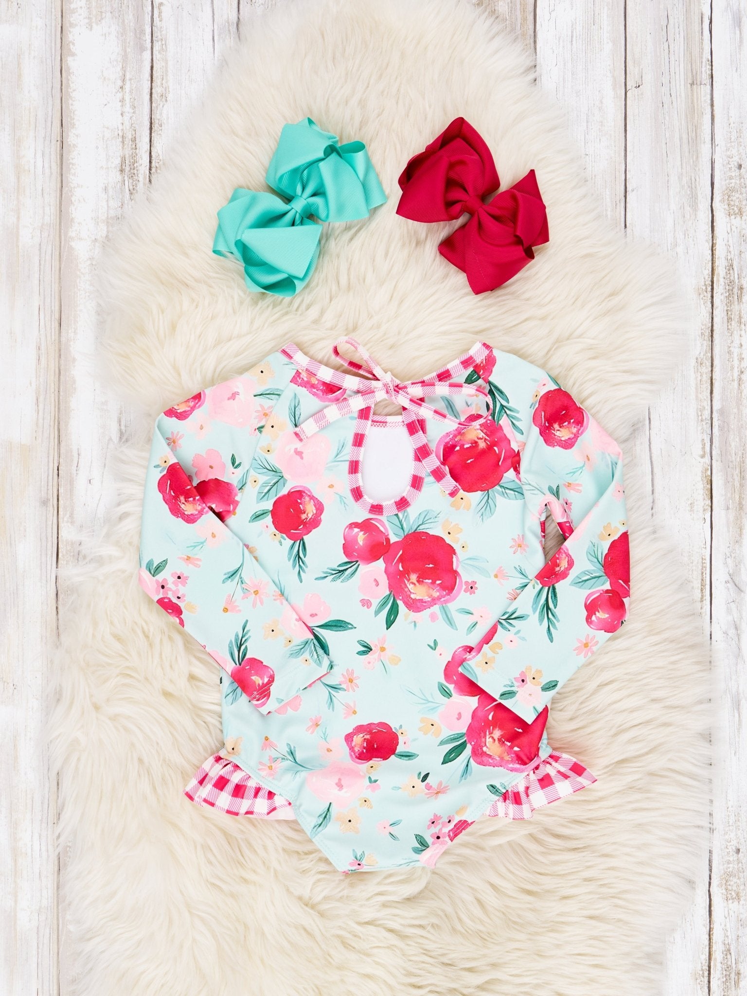Watercolor Rose Ruffle Rash Guard Swimsuit - Marie Nicole Clothing