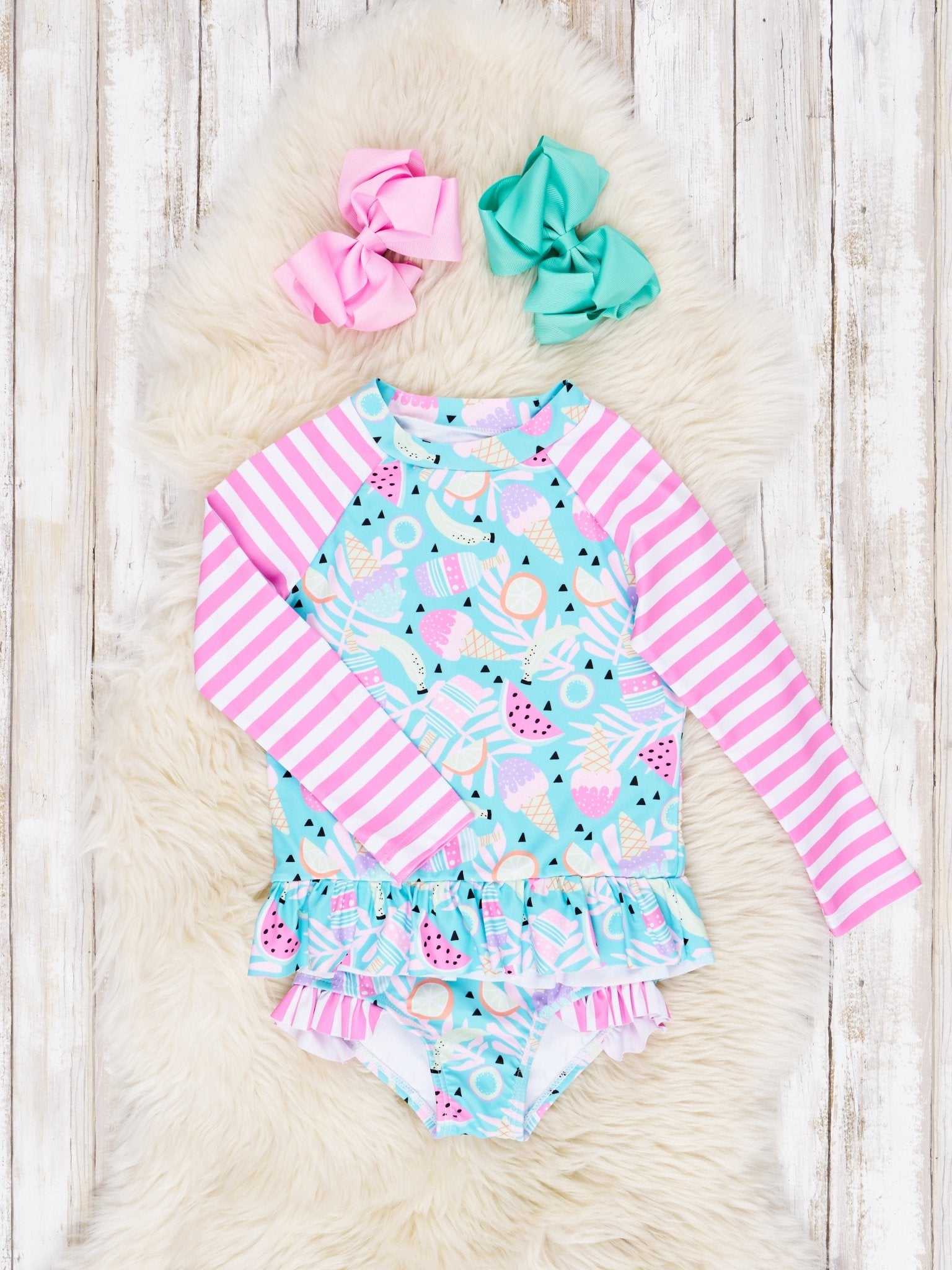 Sweet Treats Ruffle Rash Guard Swimsuit - Marie Nicole Clothing