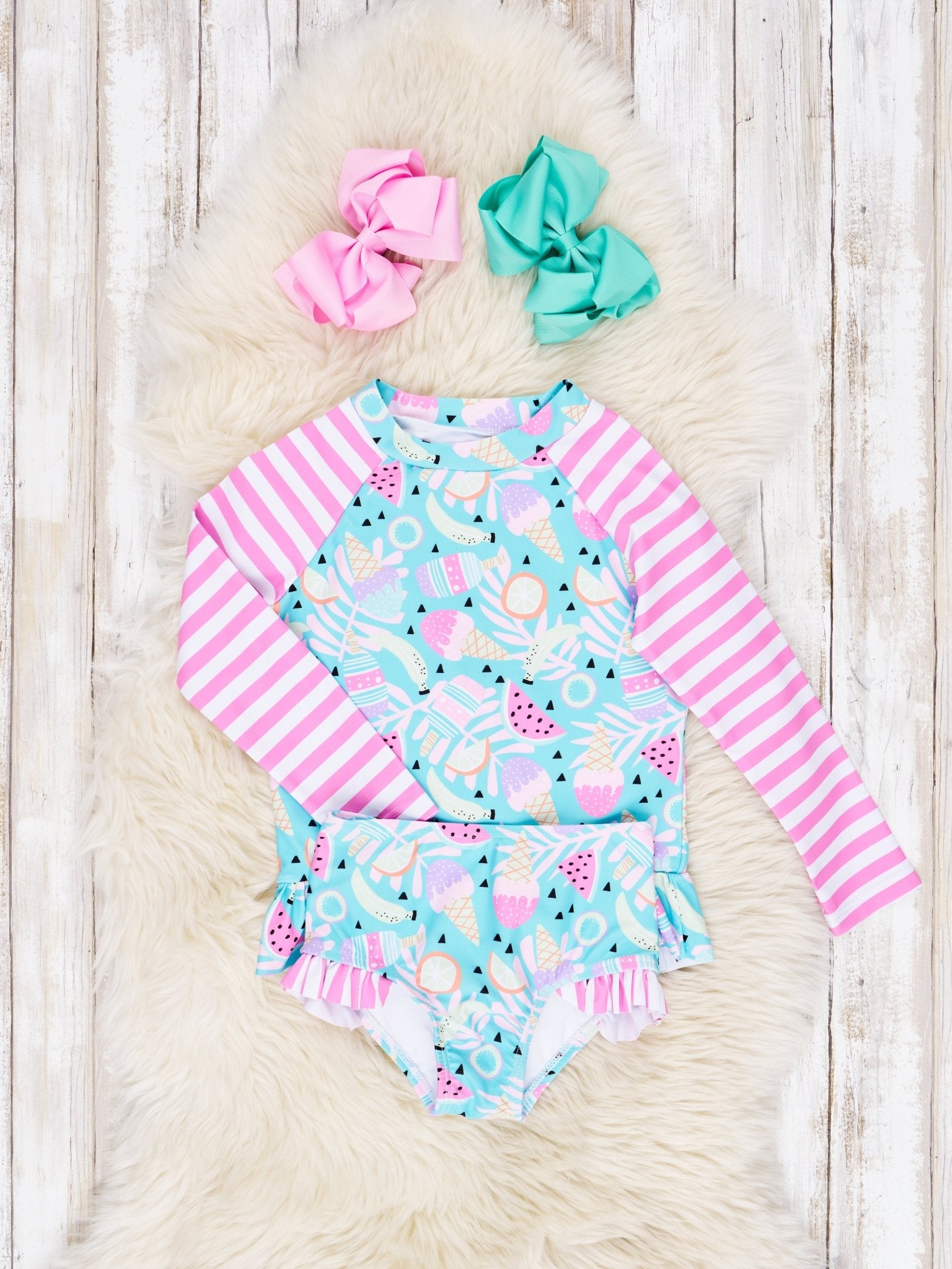Sweet Treats Ruffle Rash Guard Swimsuit - Marie Nicole Clothing