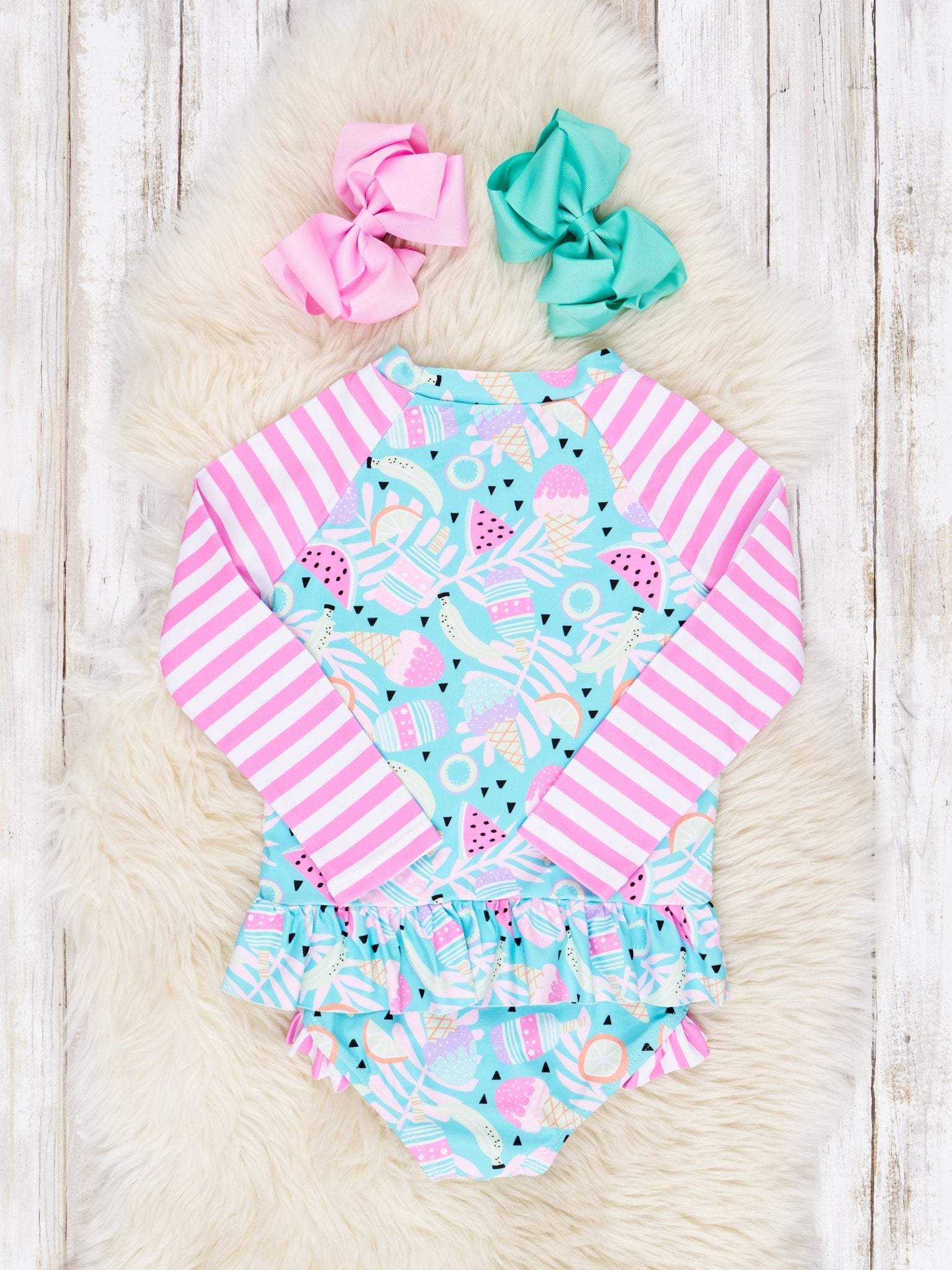 Sweet Treats Ruffle Rash Guard Swimsuit - Marie Nicole Clothing