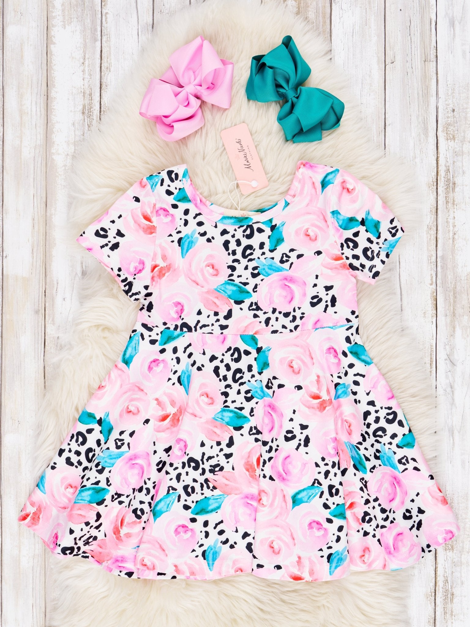 Leopard Rose Swing Dress - Marie Nicole Clothing