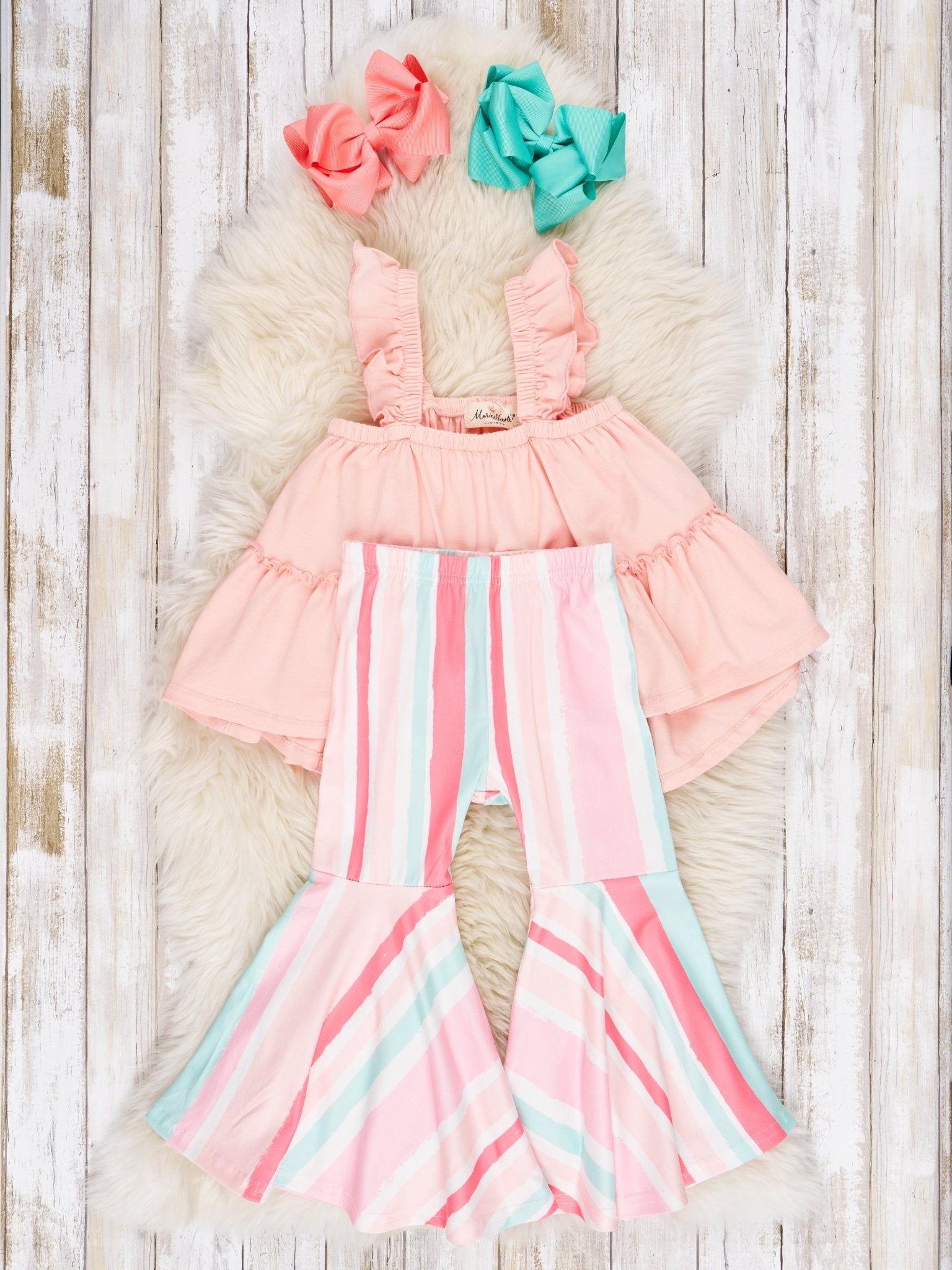 Peach Tiered Ruffle Tank & Bell Bottoms Outfit - Marie Nicole Clothing
