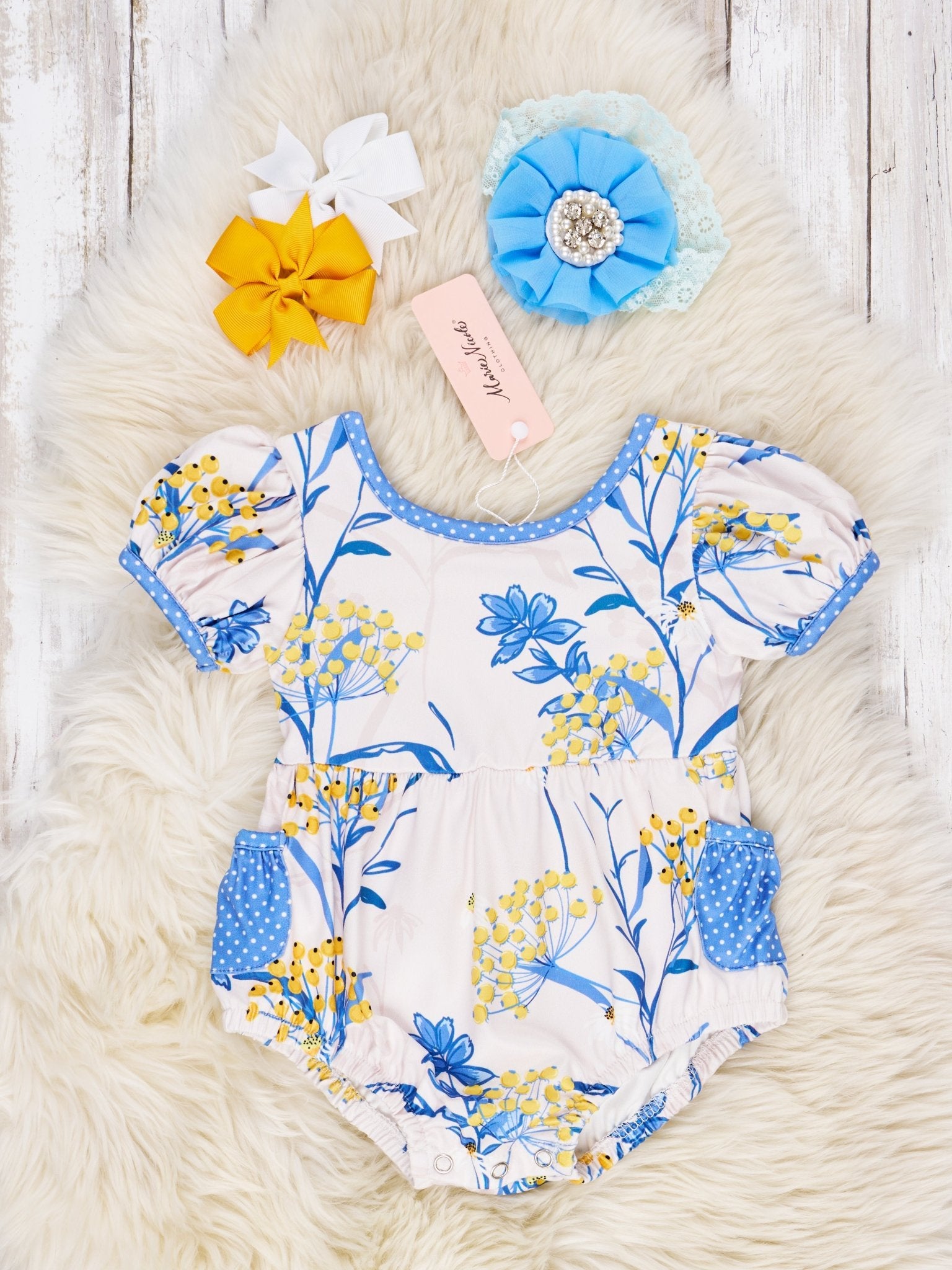 Polka Dot Floral Pocket Romper - Marie Nicole Clothing