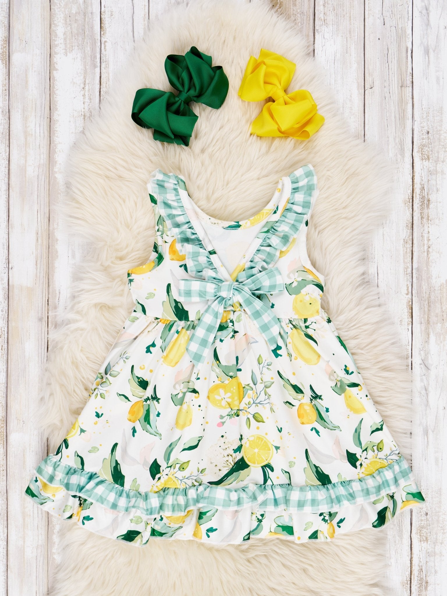 Gingham Lemon Pocket Ruffle Dress - Marie Nicole Clothing
