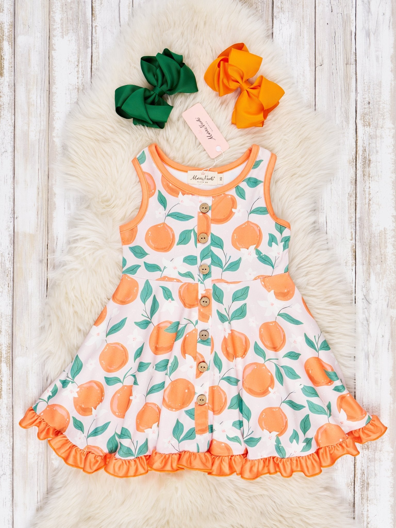 Oranges & Floral Ruffle Dress - Marie Nicole Clothing