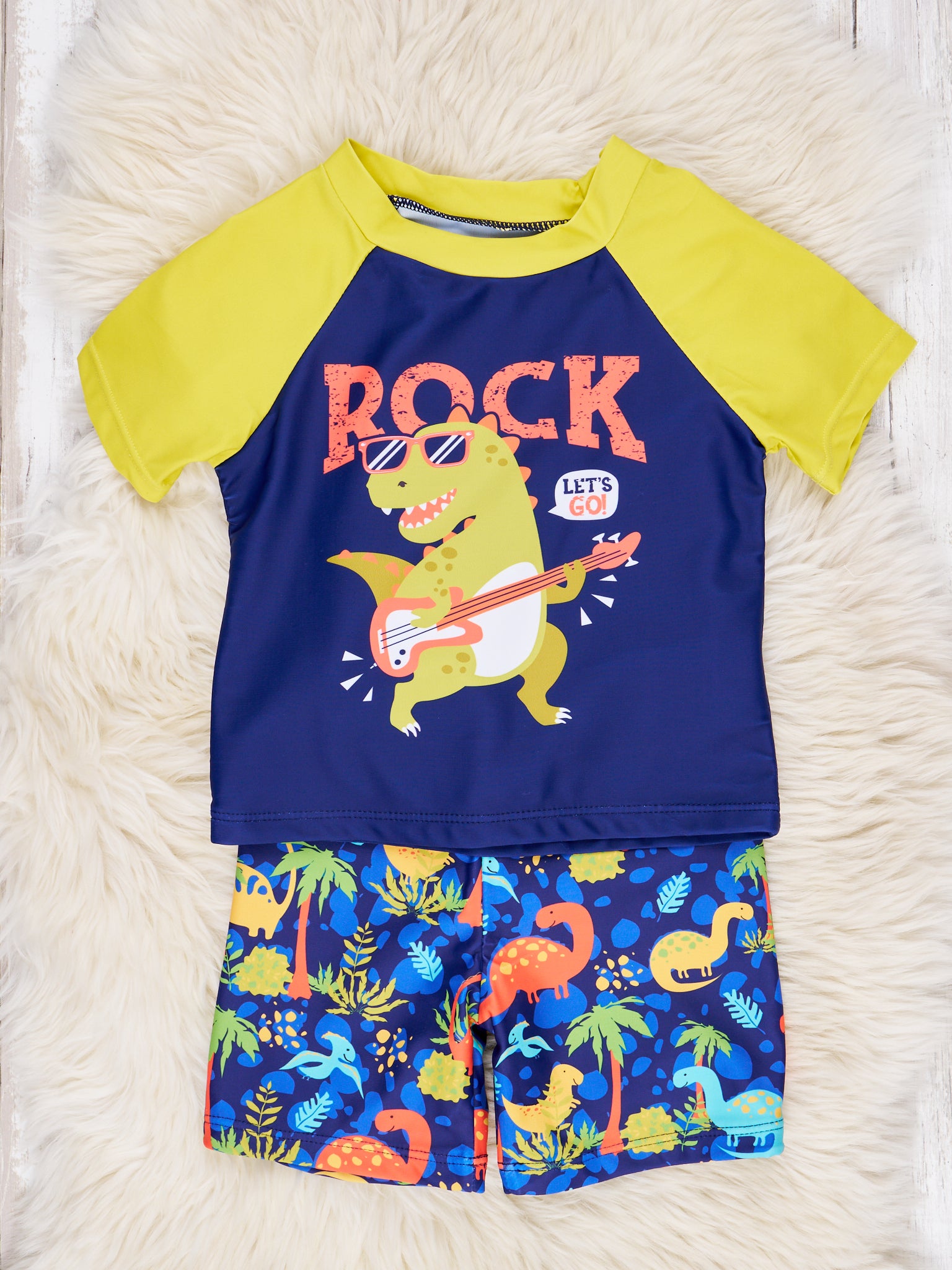 Rock & Roll Dino Rash Guard Swimsuit - Marie Nicole Clothing