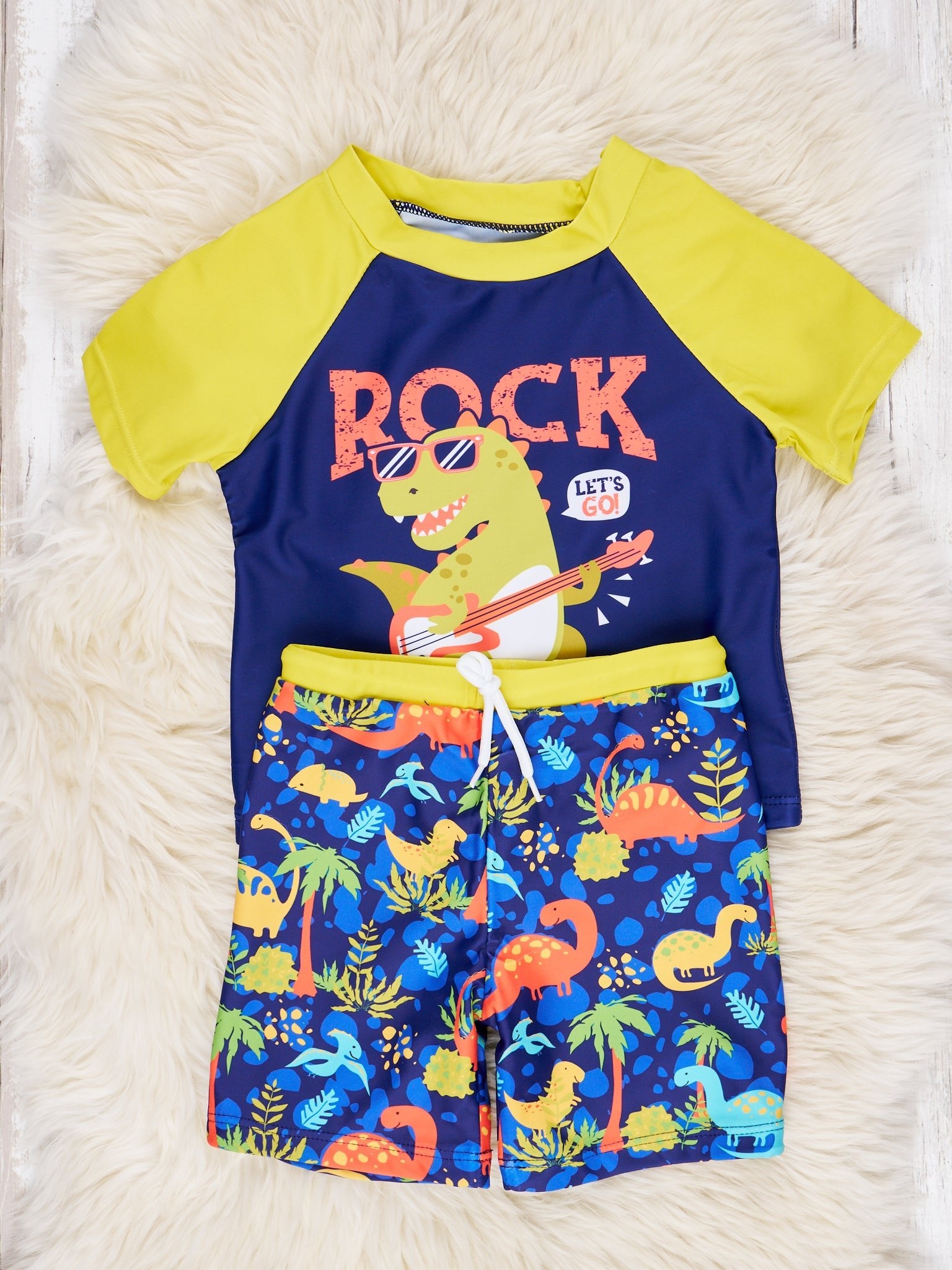Rock & Roll Dino Rash Guard Swimsuit - Marie Nicole Clothing