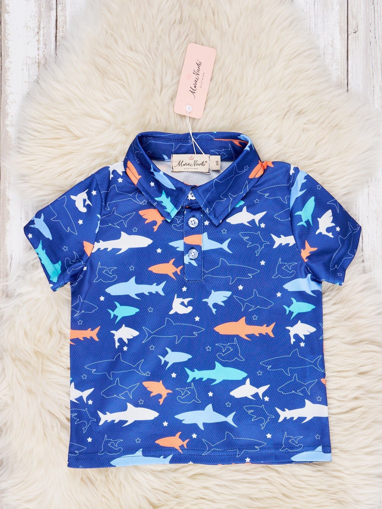 Deep Blue Shark Polo - Marie Nicole Clothing