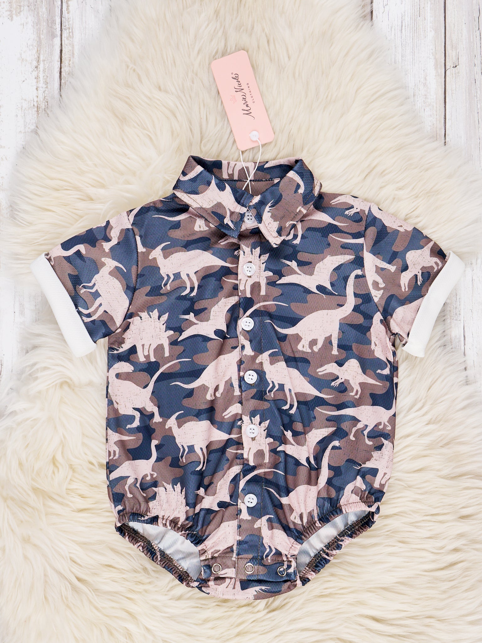 Camouflage Dinosaur Polo Romper - Marie Nicole Clothing