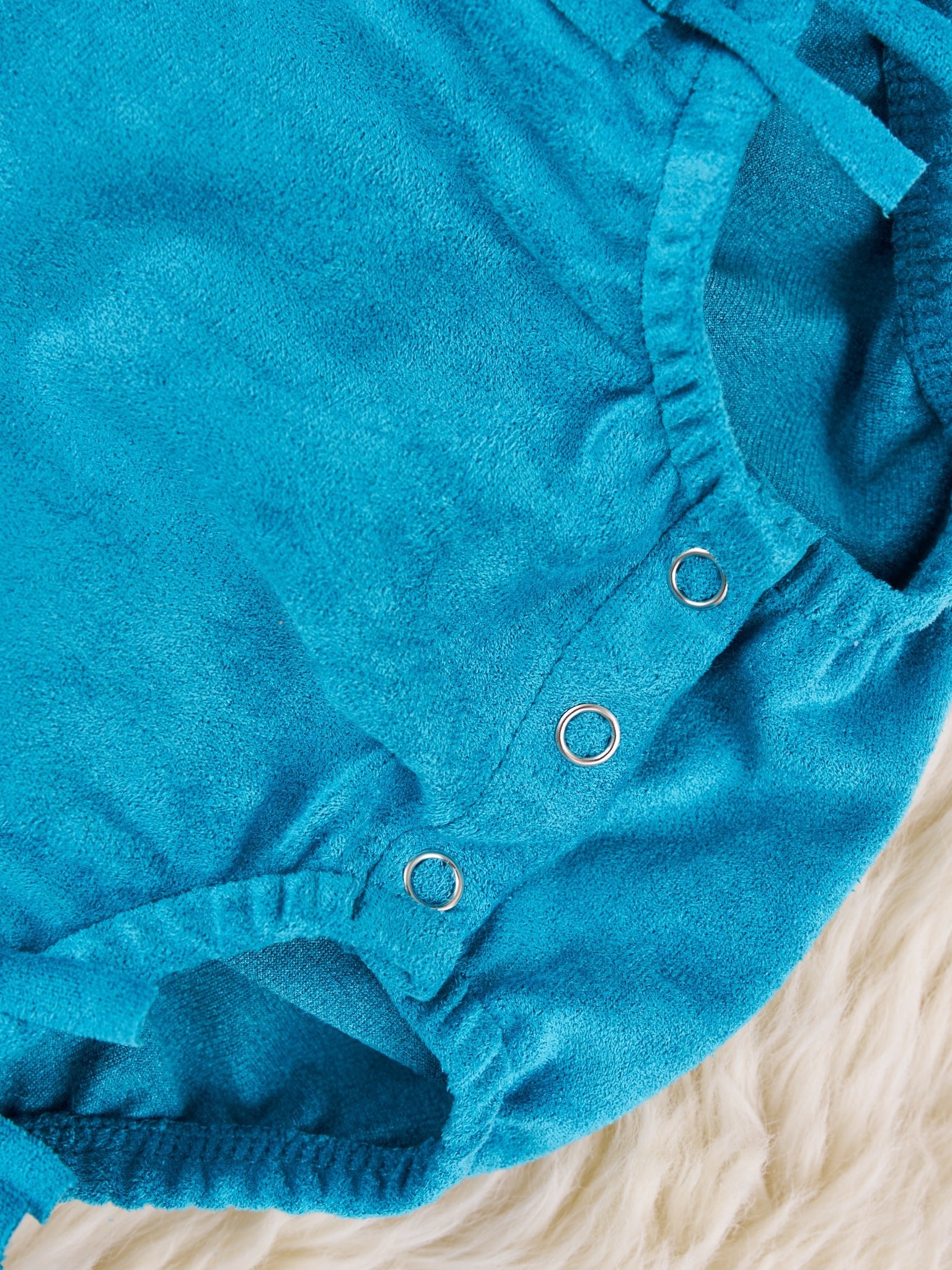 Blue Suede Fringe Tie Romper - Marie Nicole Clothing