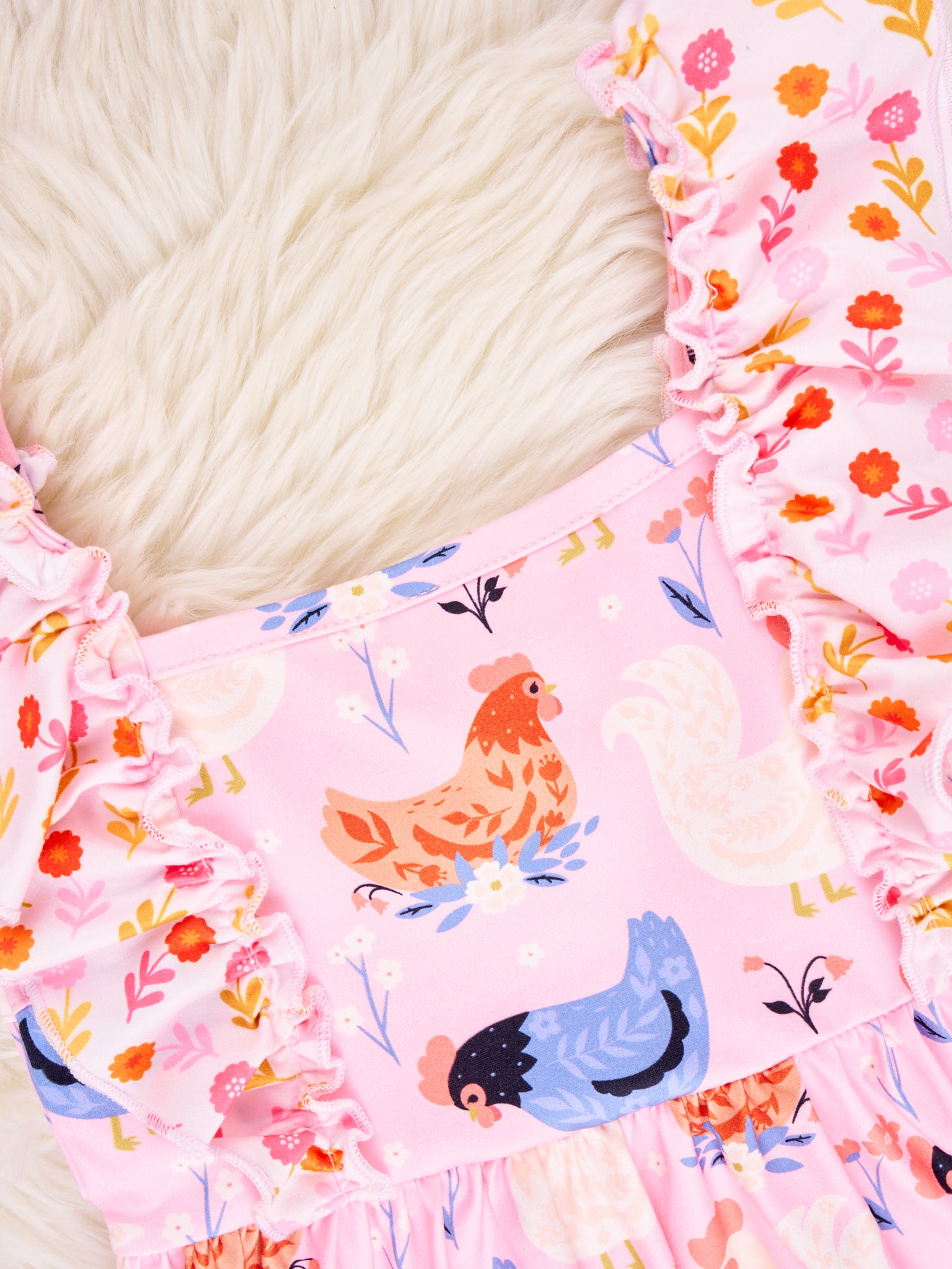 Chicken Floral Ruffle Dress - Marie Nicole Clothing