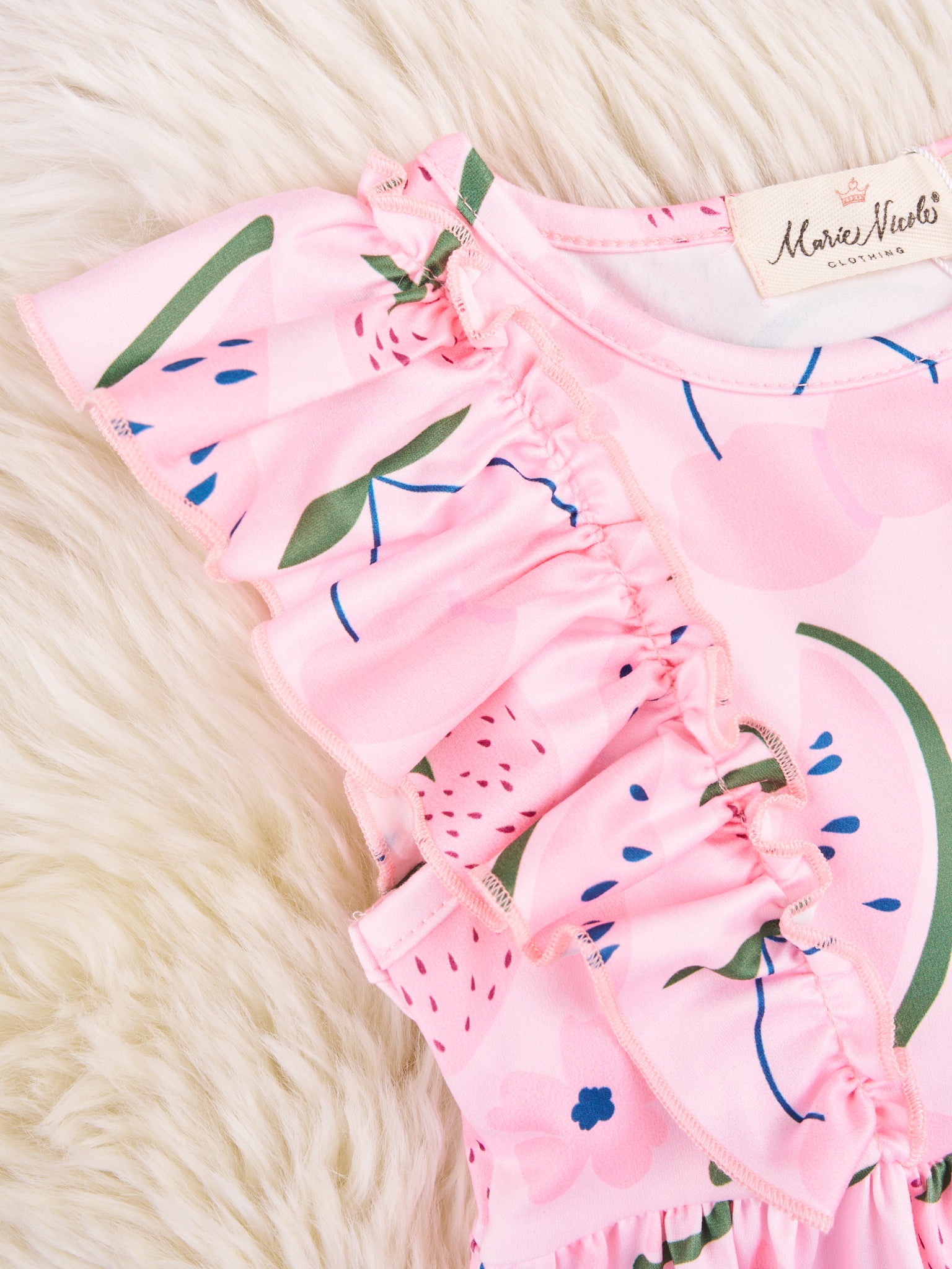 Watermelon & Strawberries Ruffle Dress - Marie Nicole Clothing