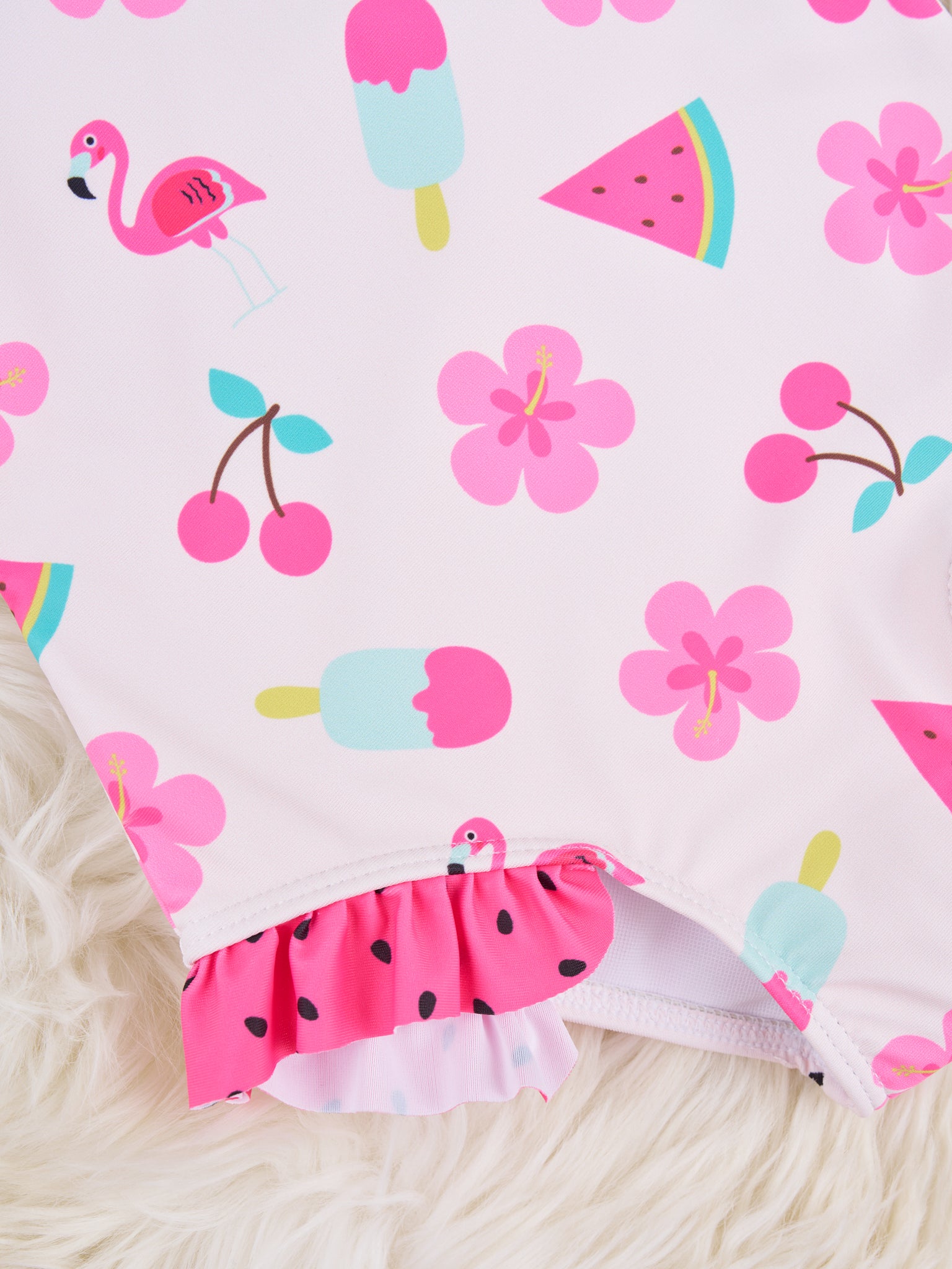 Watermelon & Flamingo Ruffle Rash Guard Swimsuit - Marie Nicole Clothing