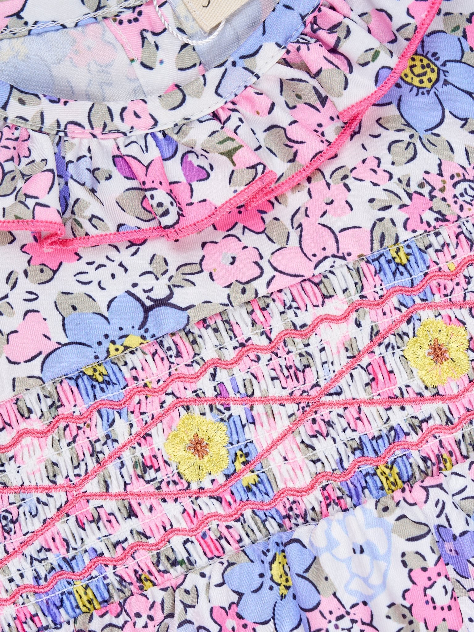 Smocked Pink Floral Ruffle Tank Dress - Marie Nicole Clothing