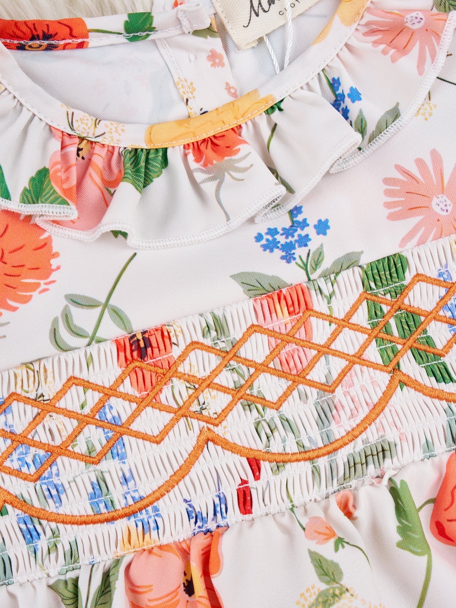 Smocked Summer Botanical Ruffle Dress - Marie Nicole Clothing