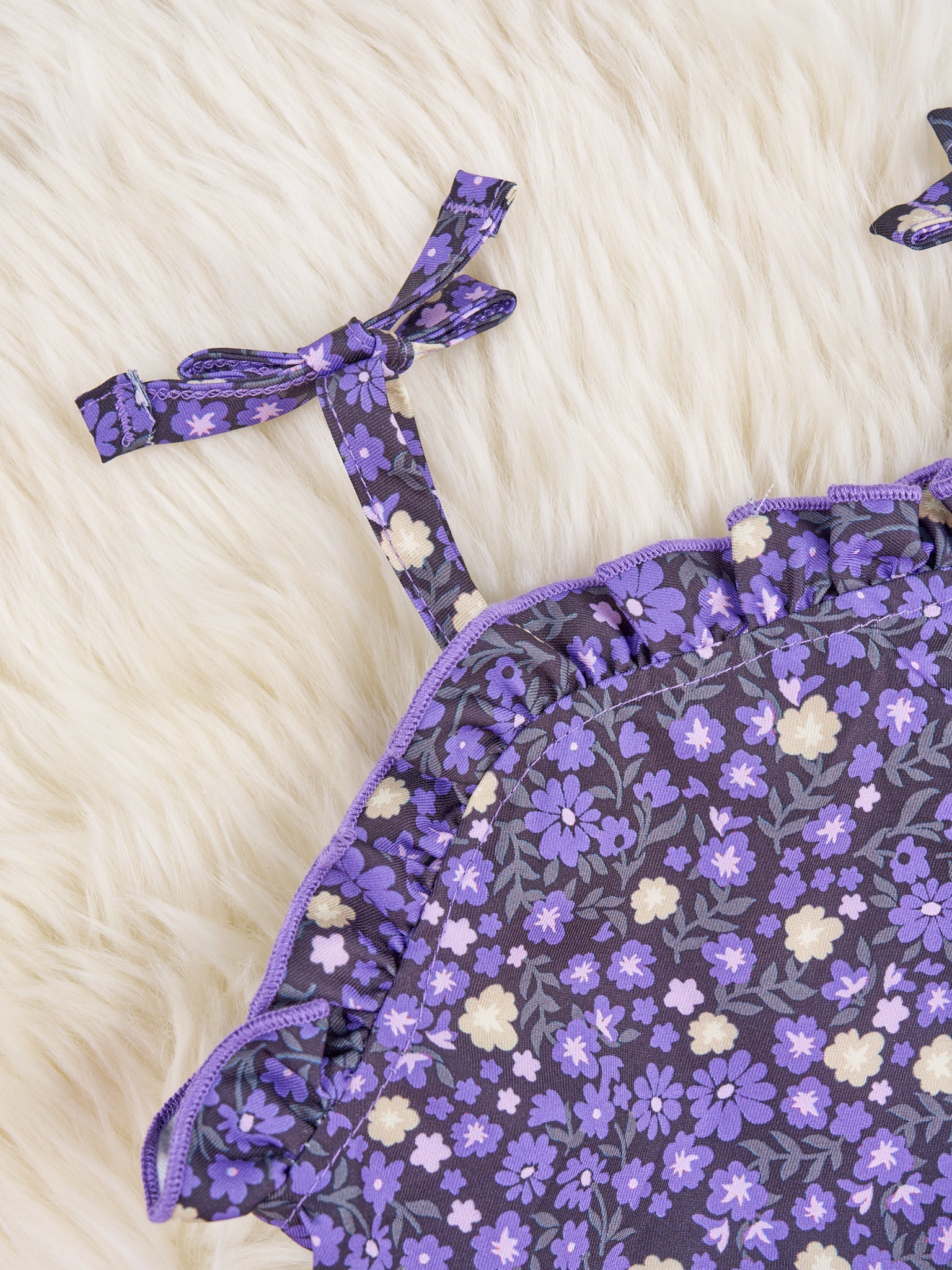 Deep Purple Floral Tie Tank Ruffle Dress - Marie Nicole Clothing
