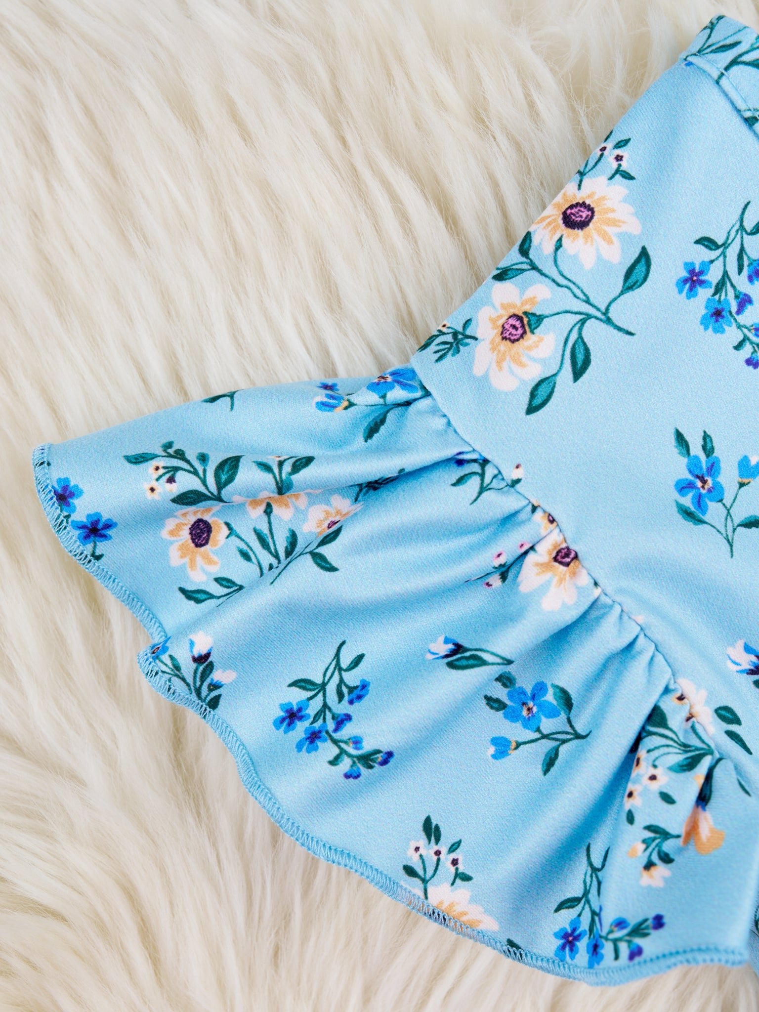 Cornflower Blue Floral Ruffle Jumpsuit - Marie Nicole Clothing