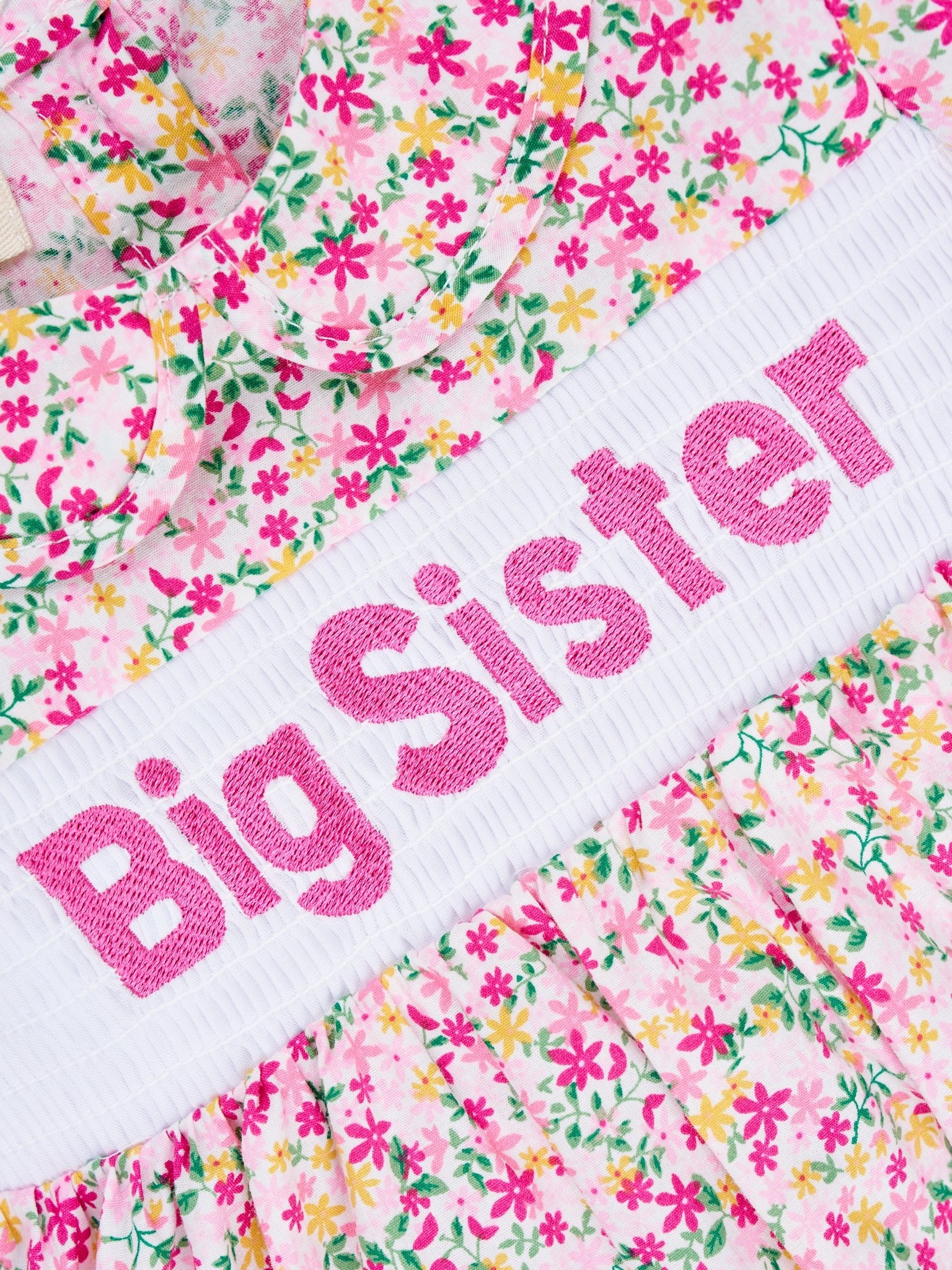 Pink Floral Smocked "Sister" Vintage Dress - Marie Nicole Clothing