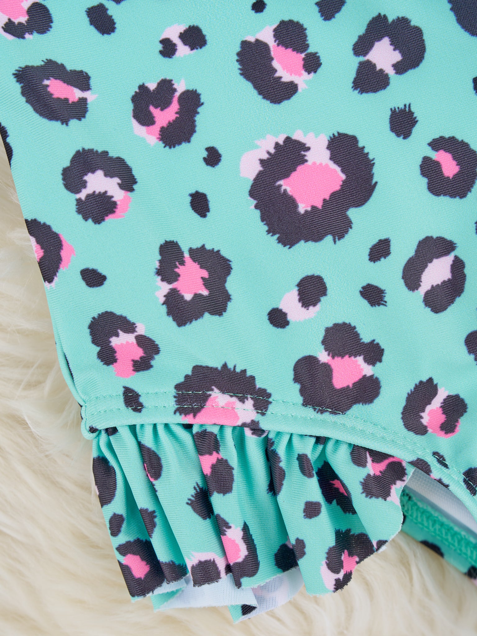Mint Leopard Ruffle Rash Guard Swimsuit - Marie Nicole Clothing