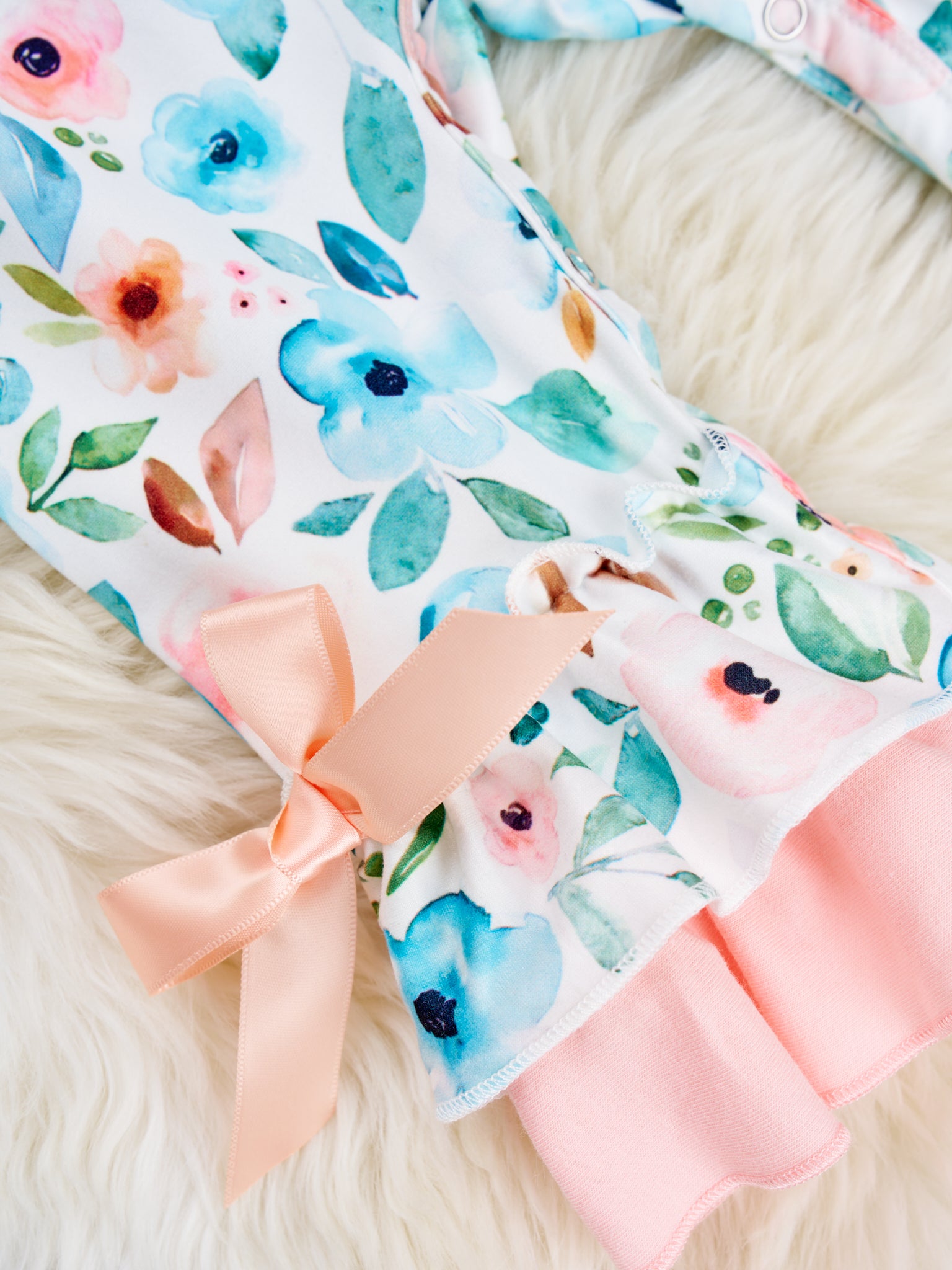 Peach & Blue Anemone Ruffle Romper - Marie Nicole Clothing