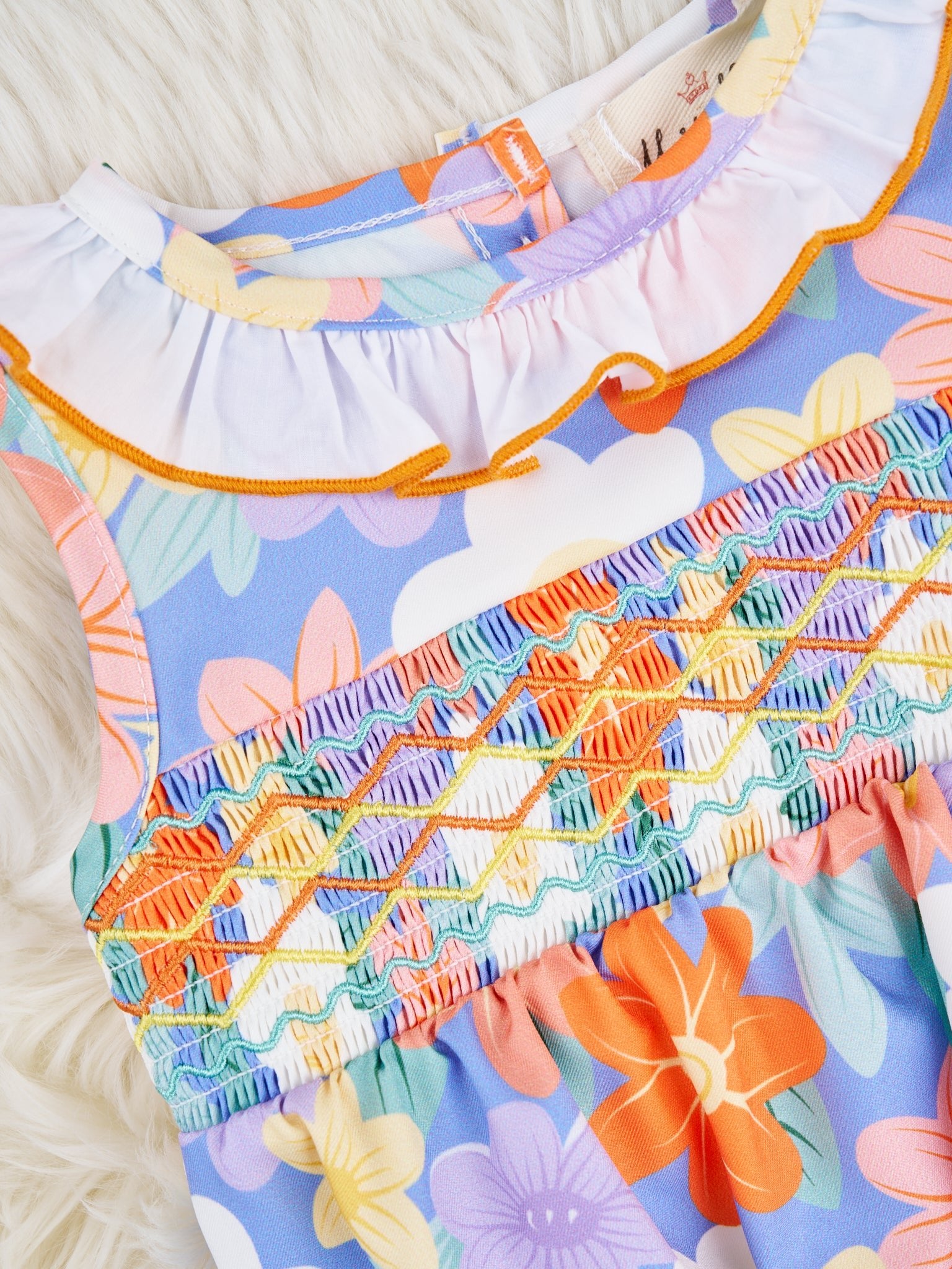 Smocked Bright Floral Ruffle Tank Romper - Marie Nicole Clothing