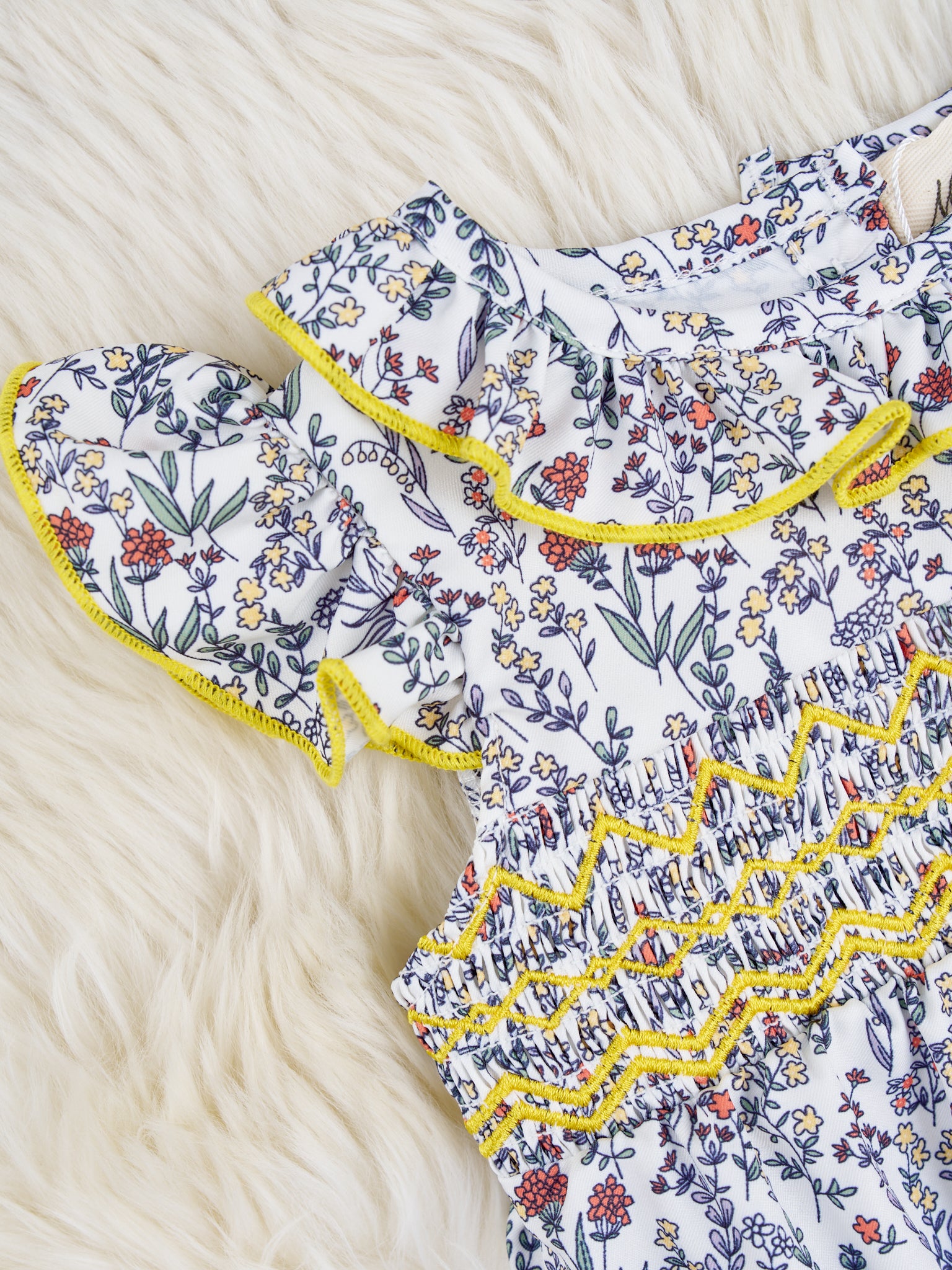 Smocked Ditsy Floral Ruffle Romper - Marie Nicole Clothing