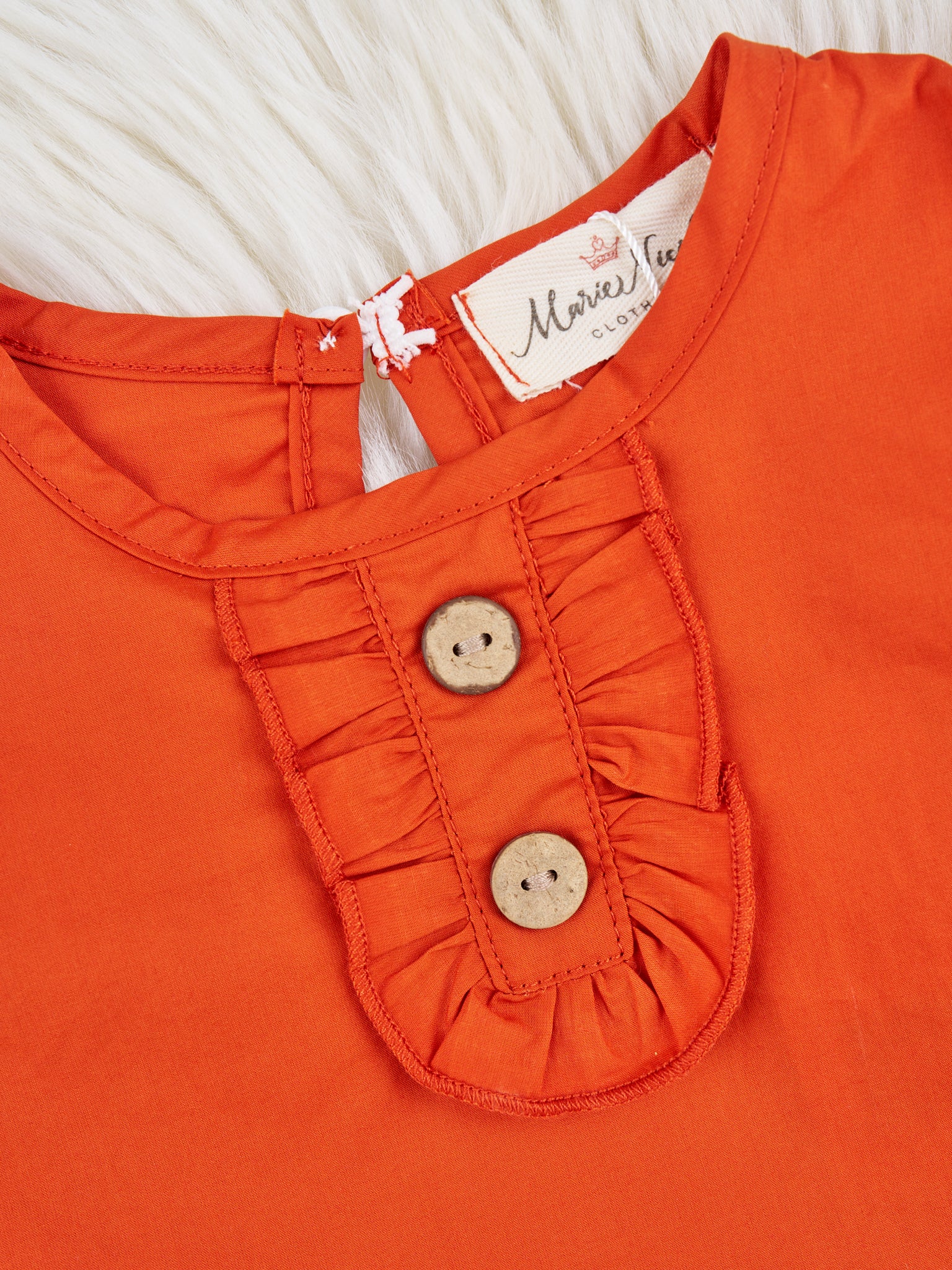Burnt Orange Ruffle Top & Polka Dot Bloomers Outfit - Marie Nicole Clothing