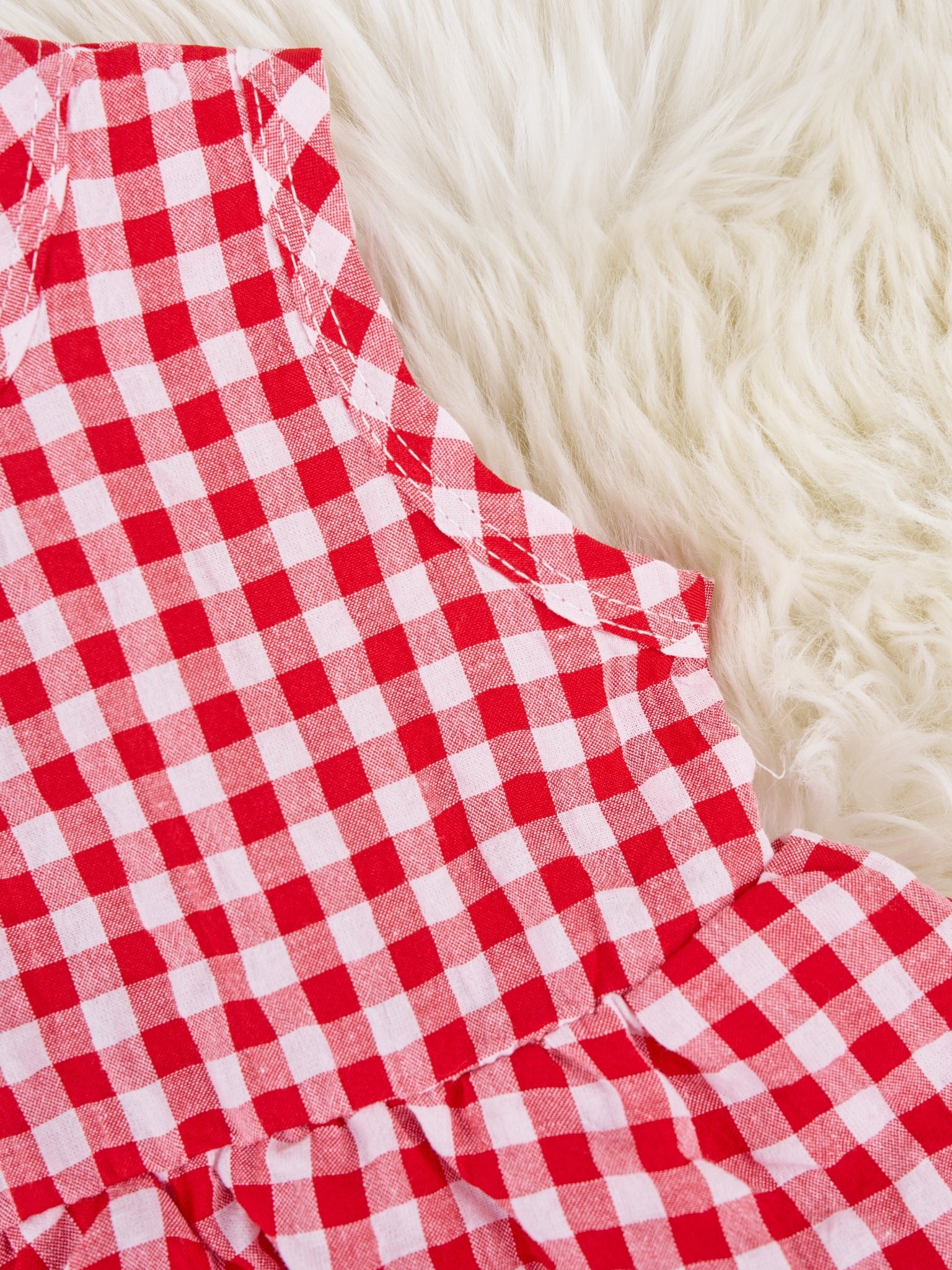 Red Gingham Dressy Ruffle Romper - Marie Nicole Clothing