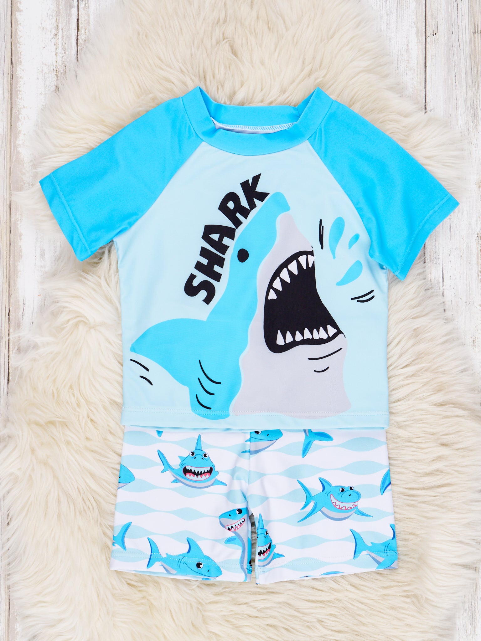 Shark Raglan Rash Guard Swimsuit - Marie Nicole Clothing